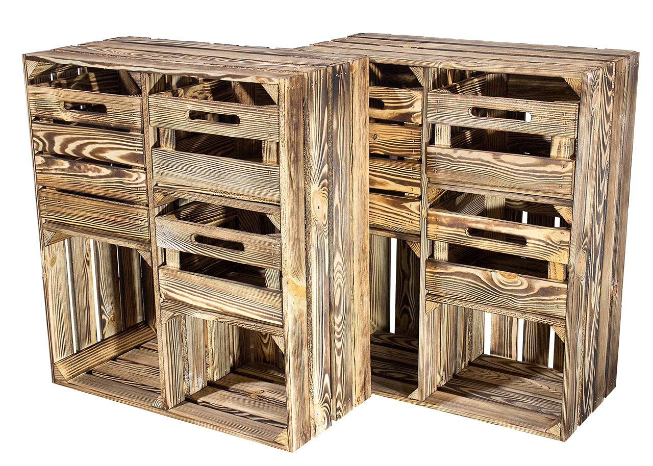 Großes Vintage Holzregal mit fünf Fächern, Holzkiste neu, 68x35x77cm (Geflammt mit Schubladen)