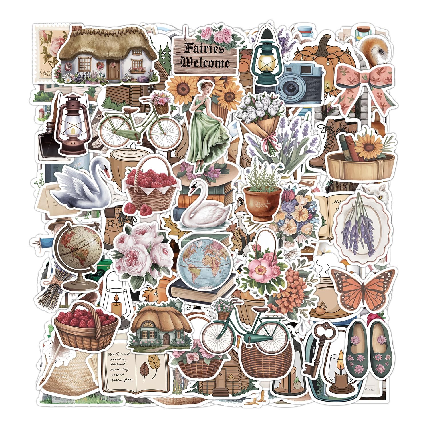 200PCS Vintage Aesthetic Stickers, Cottagecore Stickers for Journaling Scrapboking, Vintage Sticker for Craft Junk Journal Bullet Journals Planners