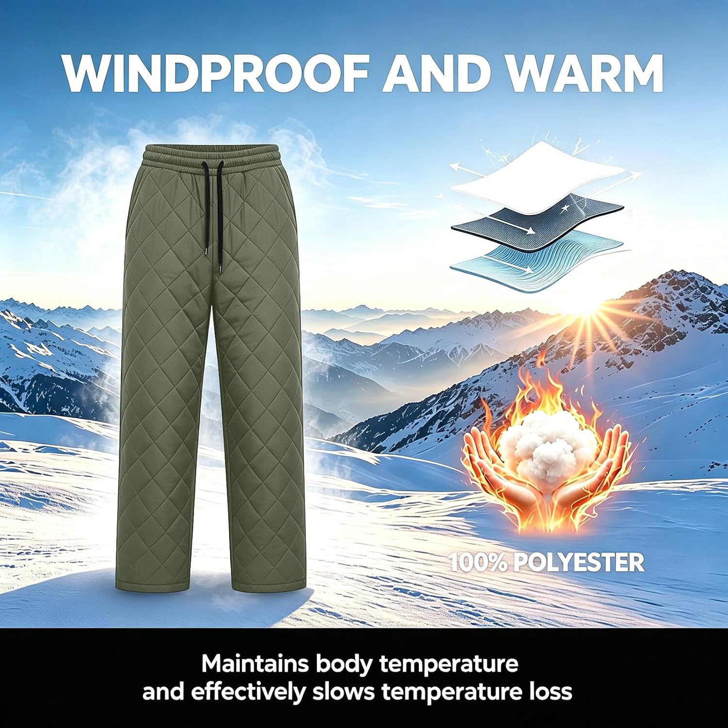 Womens Quilted Pants Winter Warm Padded Trousers