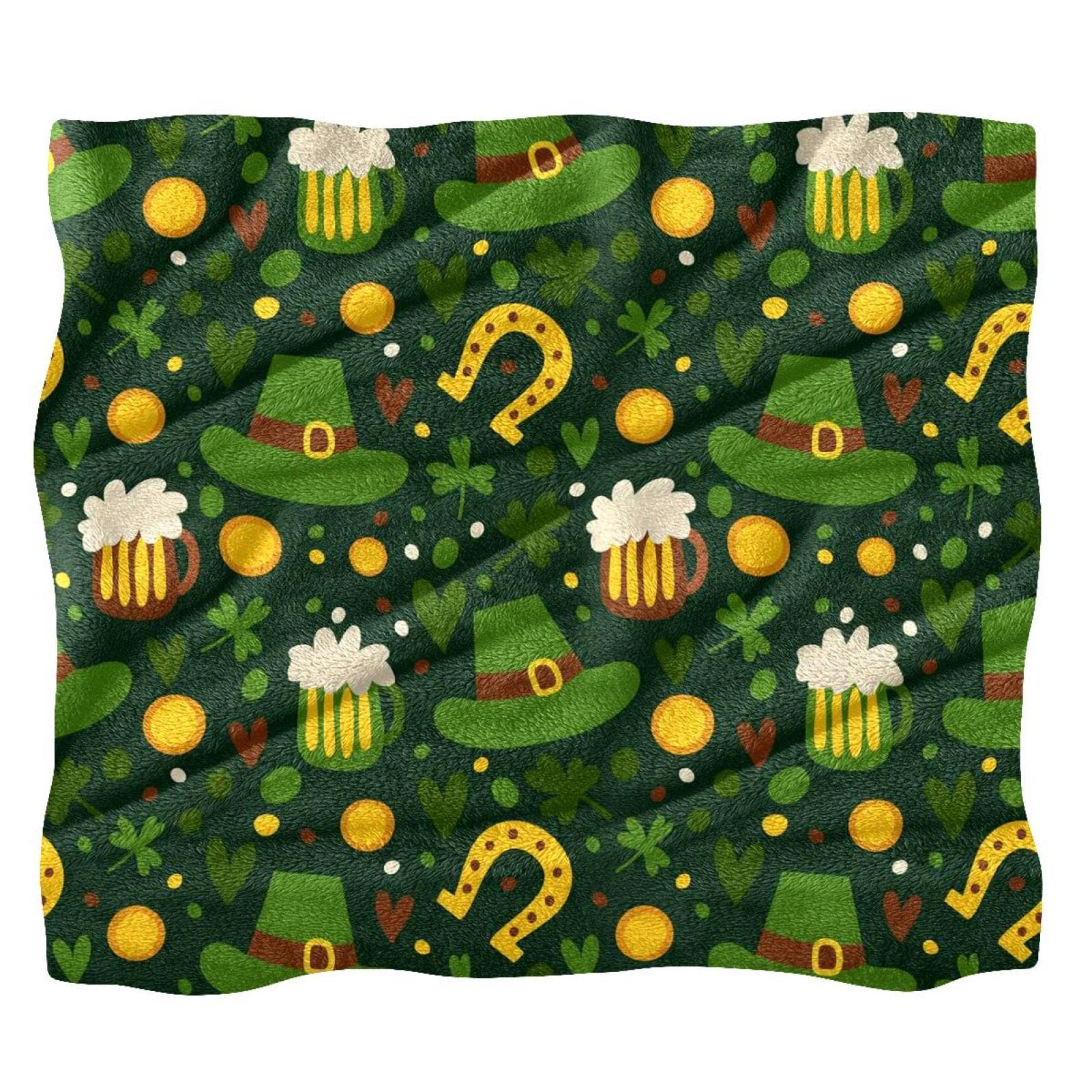 Coperta in pile con motivo verde per divano, divano o letto