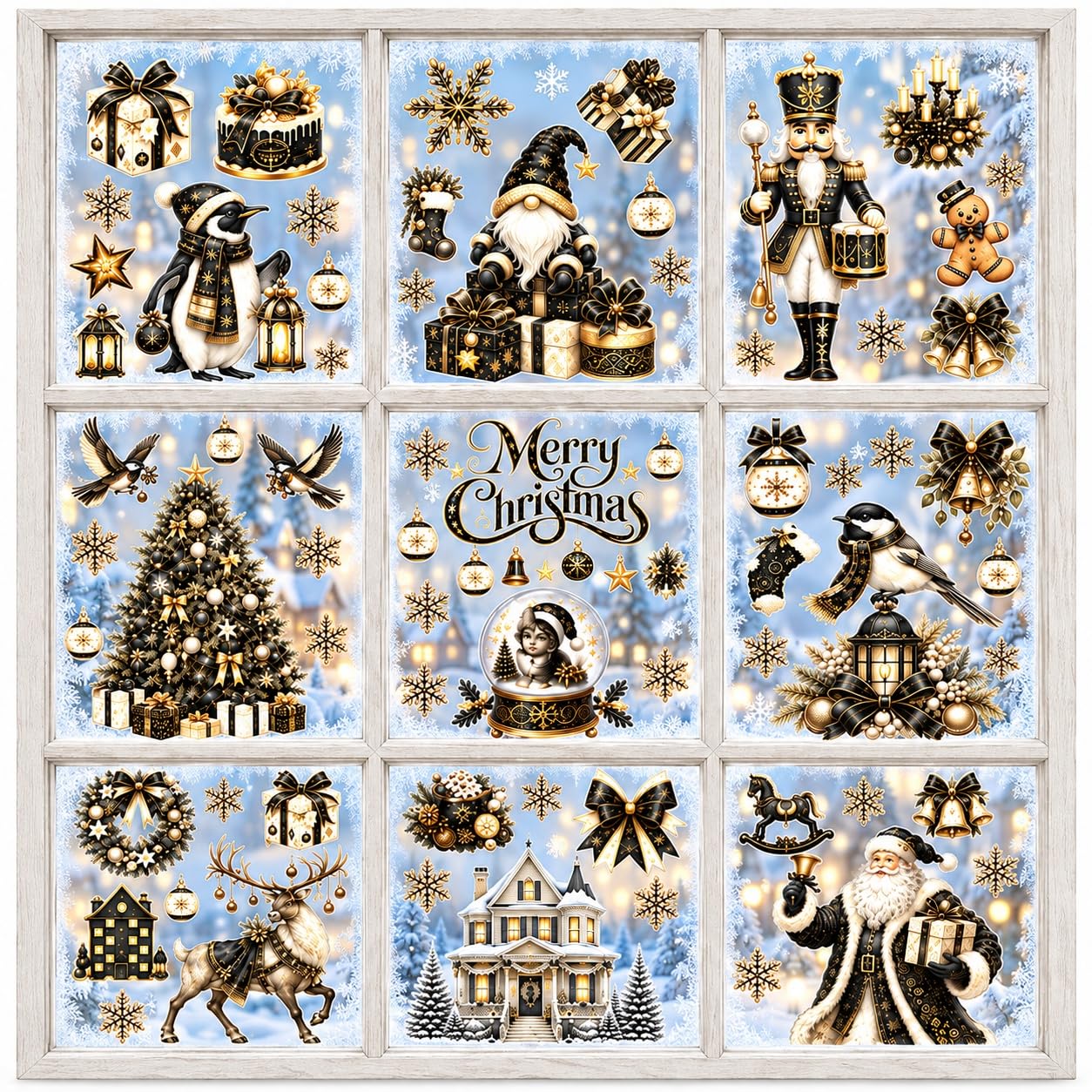 9 Sheets Christmas Window Stickers, 74 Reusable Static Clings for Glass
