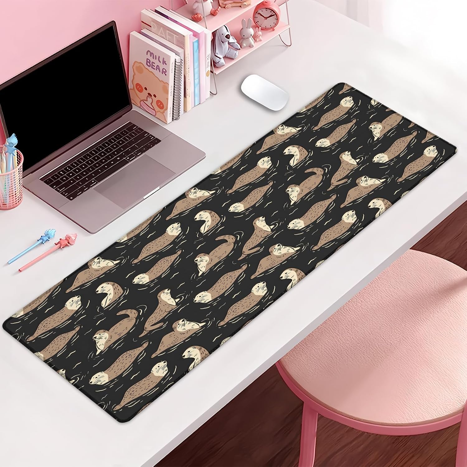 Cute Otter Large Gaming Mouse Pad, Desk Mat, Non-Slip Rubber Base, MousePads for School, Work, Home Accessories Decor Gifts 31.5" x 11.8" image 2