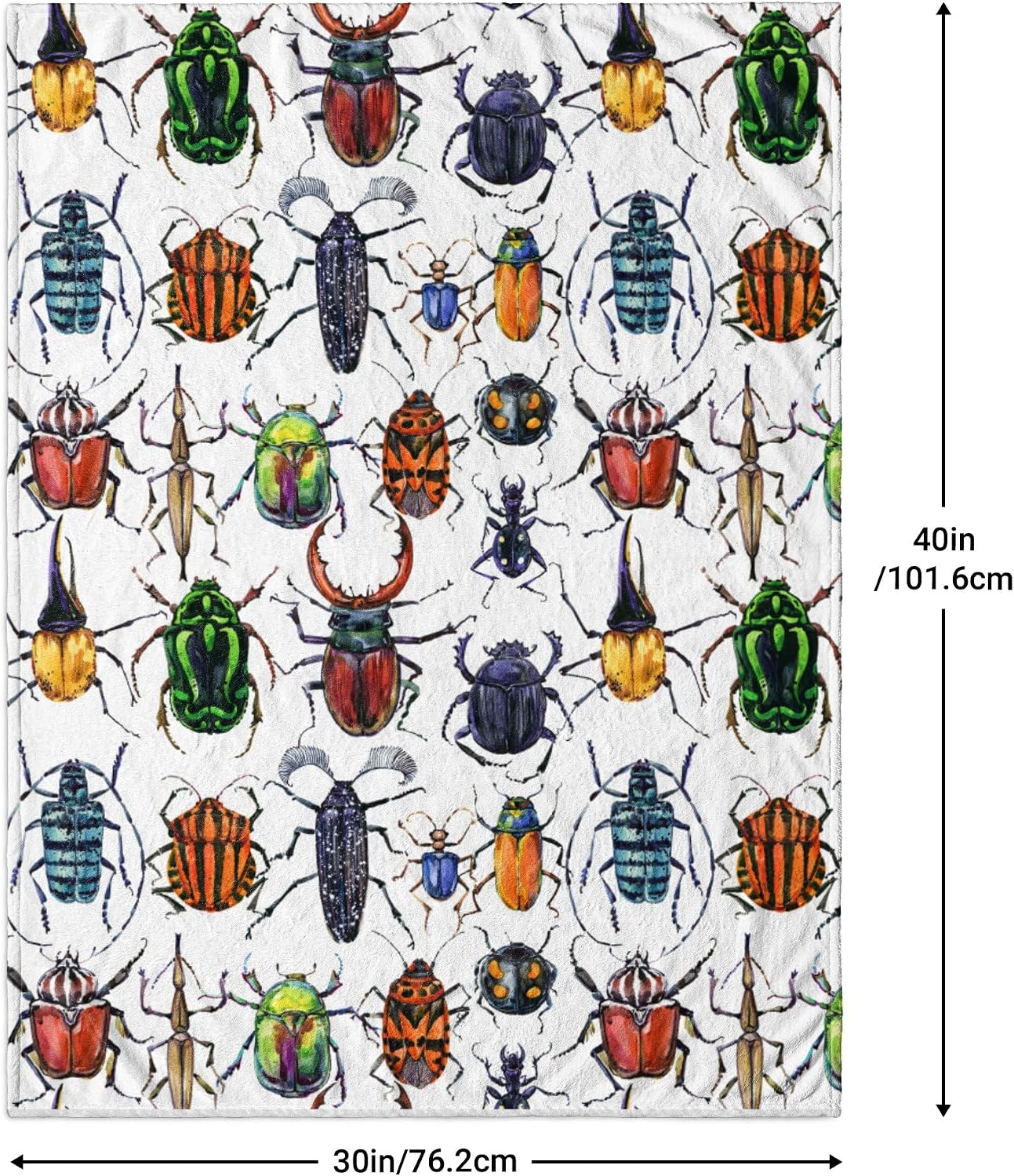Beetle Baby Blanket 30x40 Inches - Ultra Soft Bugs Print Flannel Throw Blankets - Colorful Insect Nursery Blanket for Infants & Toddlers - Crib & Stroller Blanket - Bug Lover Gift for Kids