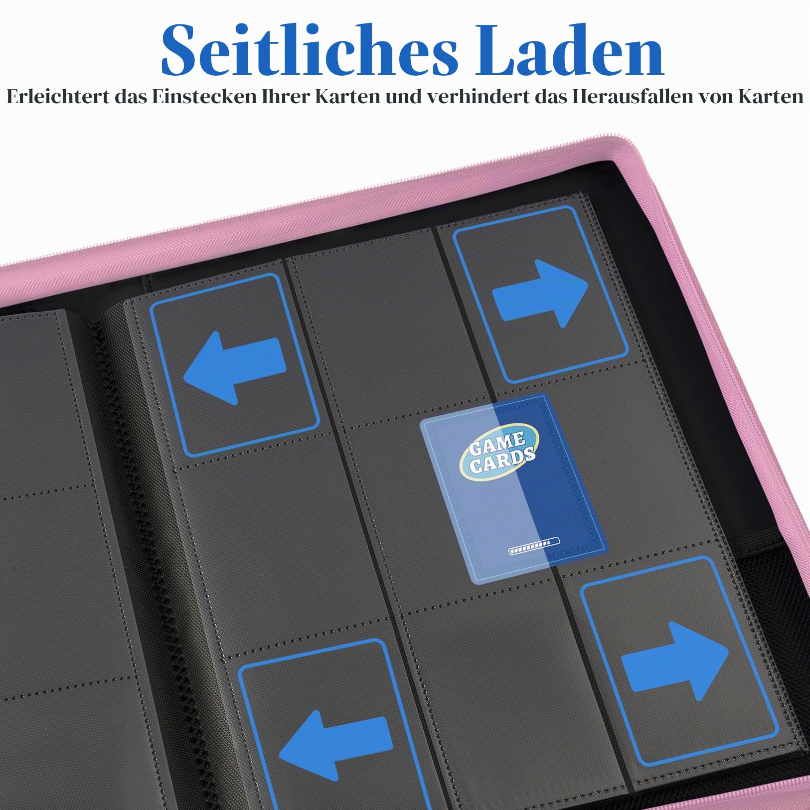 Fabmaker 9 Pocket Zipper Card Binder, 360 Pockets Sammelkartenbinder, Premium PU Binder für Karten, Side Loading Card Folders, Card Book Card Album für MTC, TCG, Spielkarten, Sportkarten (Rosa) | Sammelalbum mit Reißverschluss, für 360 Karten, stabiler Se