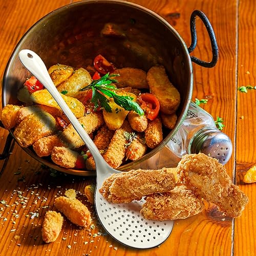 Miniatura 4 de Cuchara coladora, cuchara ranurada para espumadera, cucharas ranuradas de 13.7 pulgadas para cocinar, cuchara para freidora de cocina, colador de