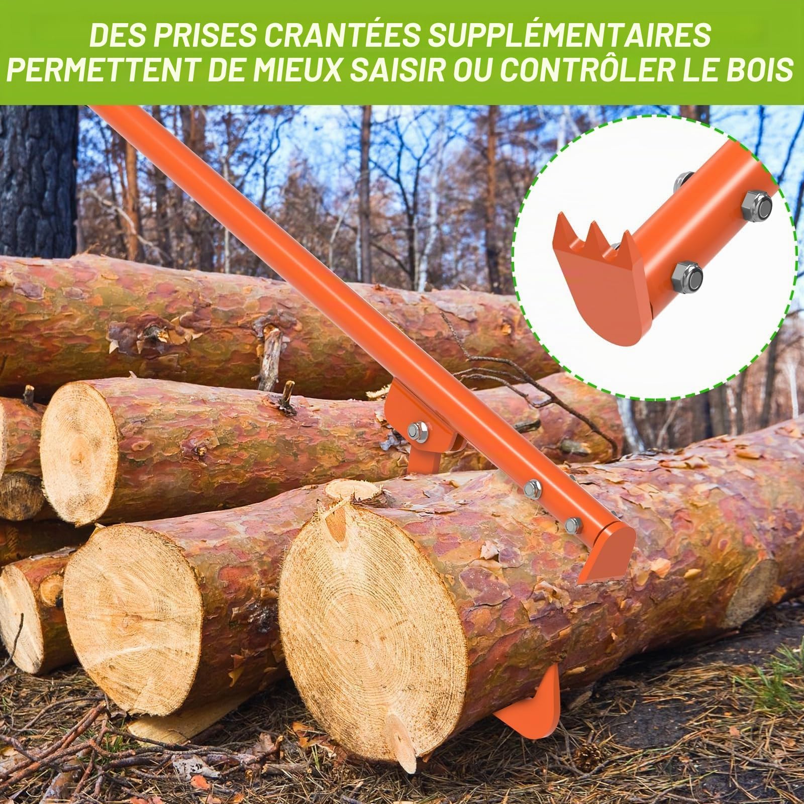 BeneLabel Levier Forestier, Timberjack Rouleau à Bûches Cric à Bûches 2en1 Accessoires pour Fendeuses à Bois pour Saisir, Déplacer et Serrer avec Poignée Antidérapante, 107-124cm