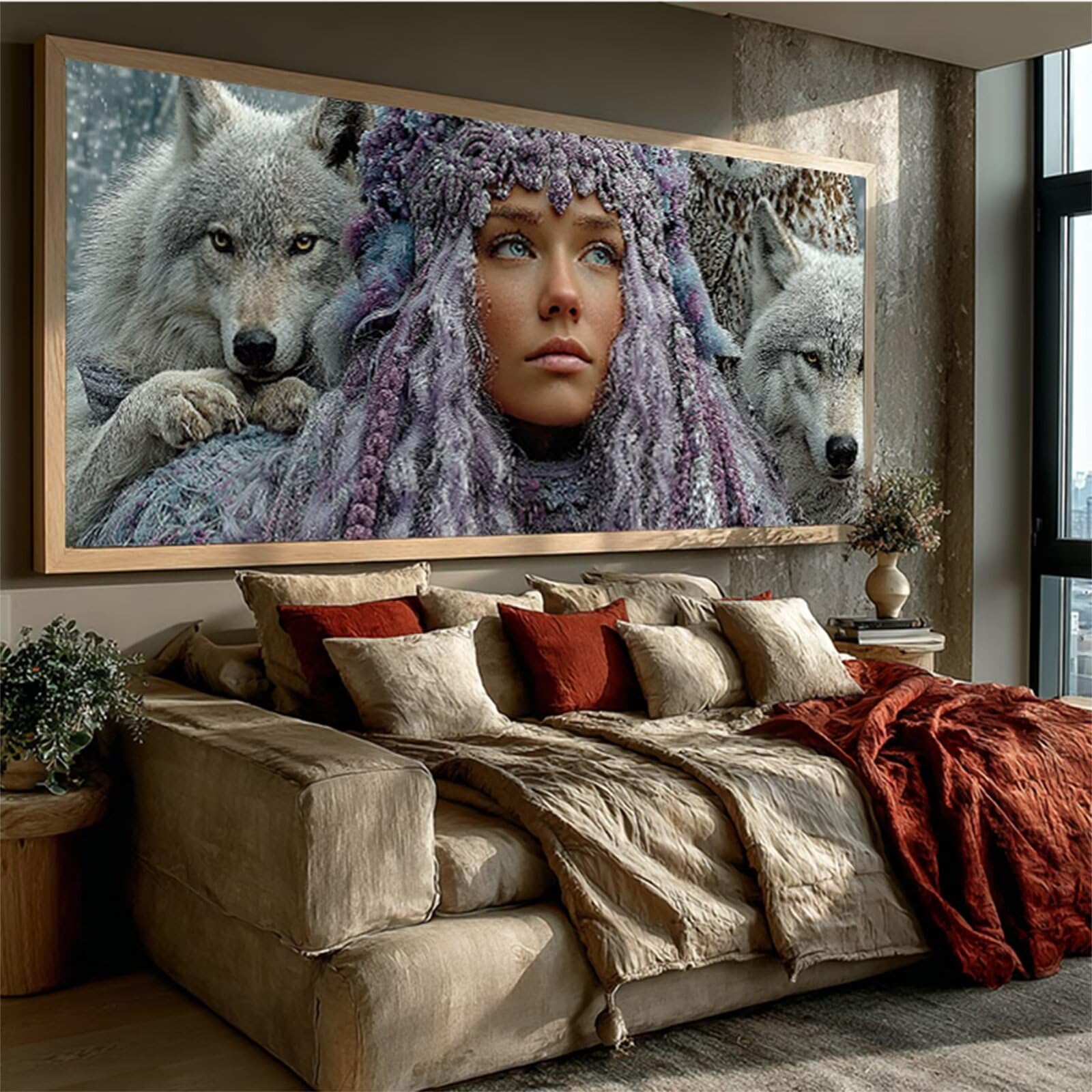 Wolf Dipingere con i Numeri Adulti, Donna Fai Da Te Dipingere con i Numeri, Paint by Numbers Kit con Pennelli e Vernice Acrilica, Hobby Creativi Adulti, Regalo, Decorazioni Parete, 160x70cm M-7717