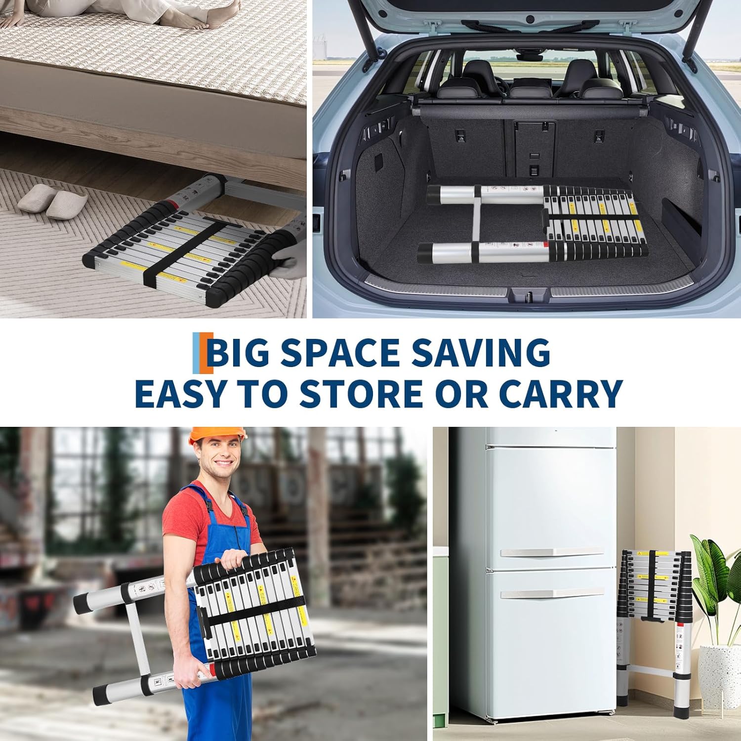 12.5FT Telescoping Ladder, Aluminum Extension Ladder with Safety Lock, 330lbs Capacity, Multi-Purpose Collapsible Ladder for Home Work RV Outdoor Silver