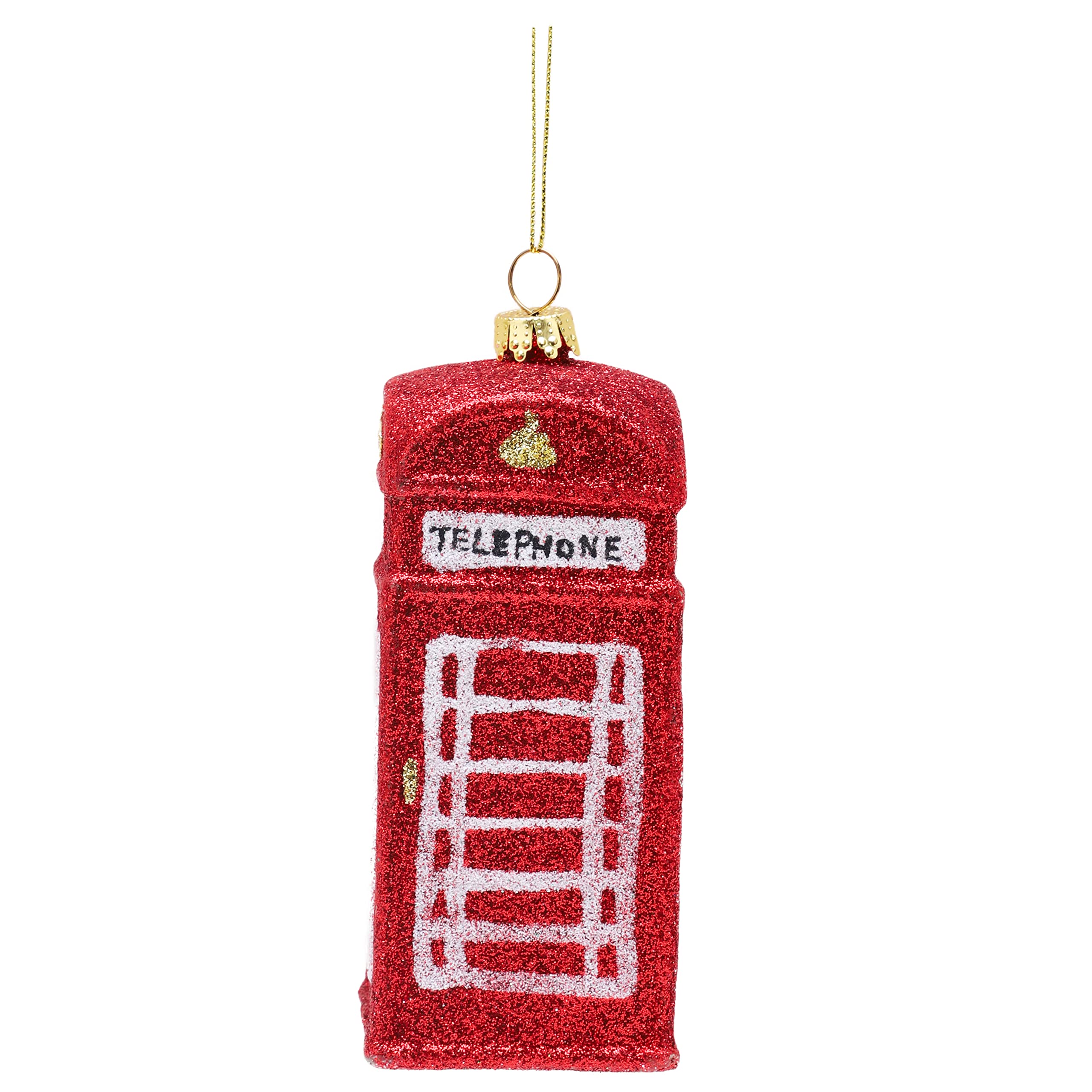 Toyland Red Toyland® 12Cm Glittery Traditional British Phone Box Shaped Christmas Bauble – Christmas Tree Decorations
