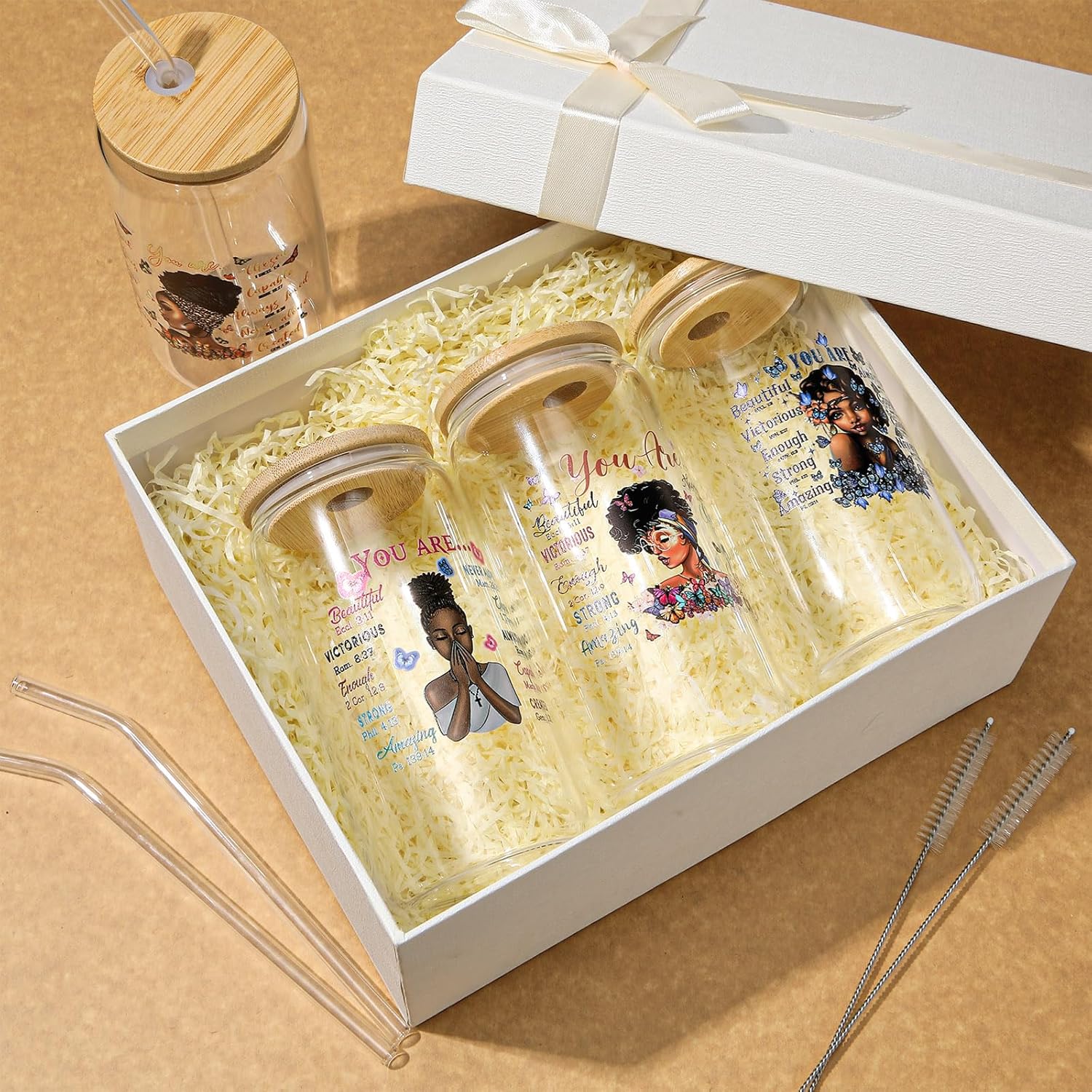 6 Pcs Appreciation Cups Gifts 16oz Drinking Glasses with Lids and Straw for African American Medical Assistant Tech Vet Receptionist Housekeeper Bus Driver Book Lover(Black African Woman)