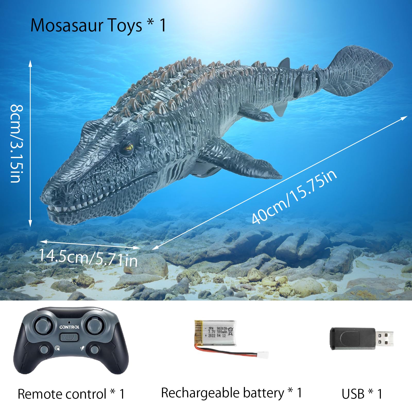 DAWRIS Mosasaurus, barca telecomandata, 2,4 GHz, impermeabile, a U per bambini dai 6, radiocomandata a distanza con luce LED e nebulizzazione, doppia elica giocattolo per piscina Pond