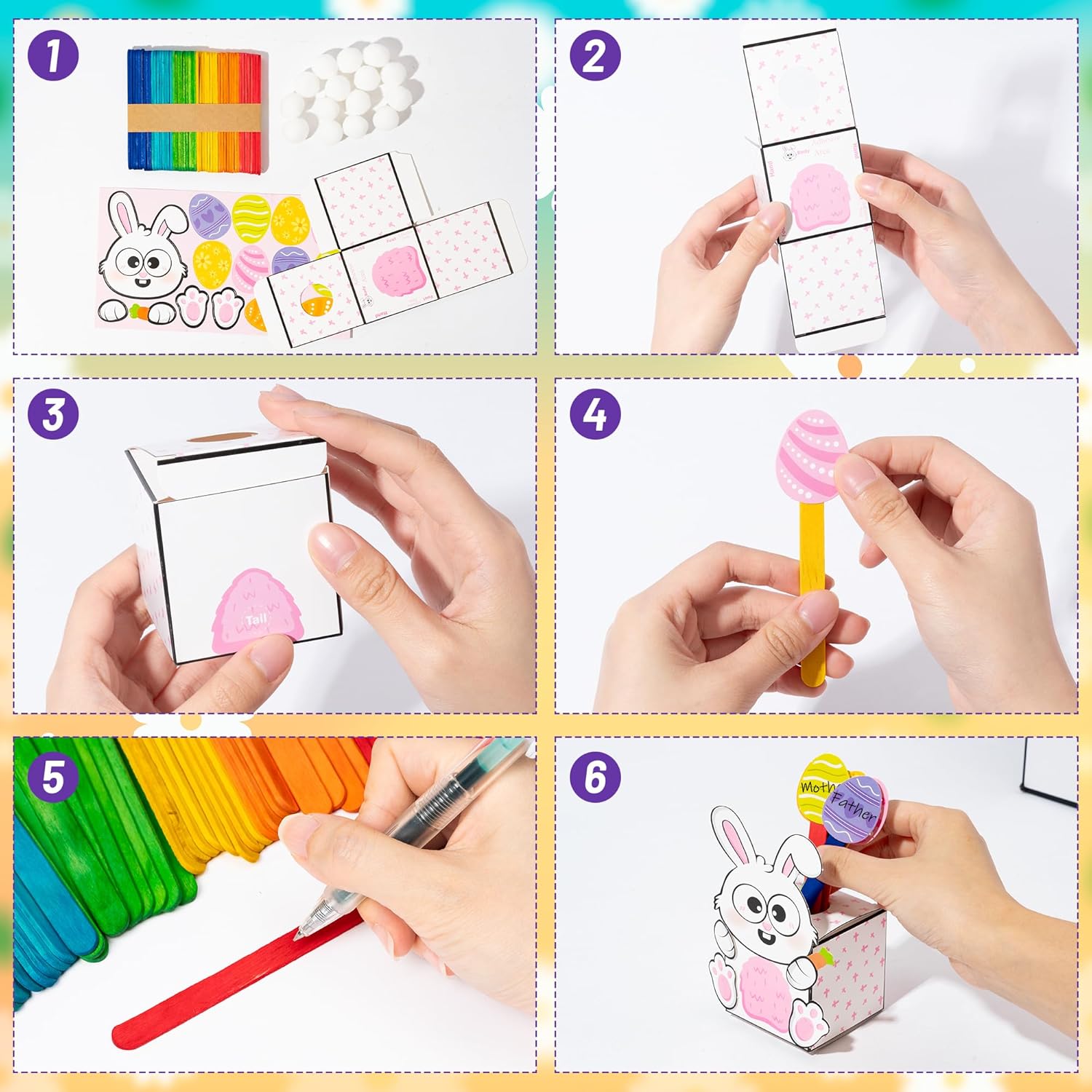 BeYumi Easter Prayer Box Craft - 24Pcs Easter Bunny Jar Craft Kit DIY Religious Prayer Jar with Popsicle Stick Christian Rabbit with Cotton Tail Box Sunday School Party Blessing Fun Activities for Kid