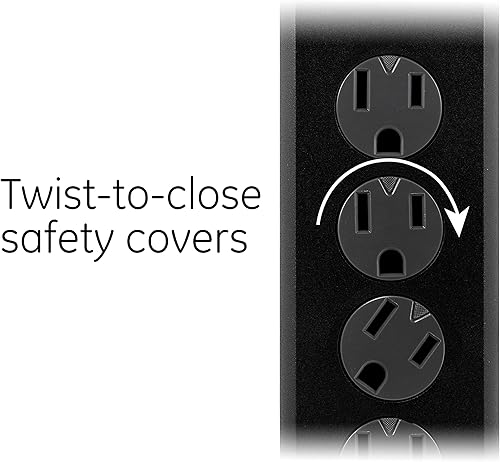 Miniatura 5 de GE Protector SurGE de 6 tomas, paquete de 4, cable de extensión de 10 pies, 800 julios, de enchufe plano, cubiertas de seguridad de girar para