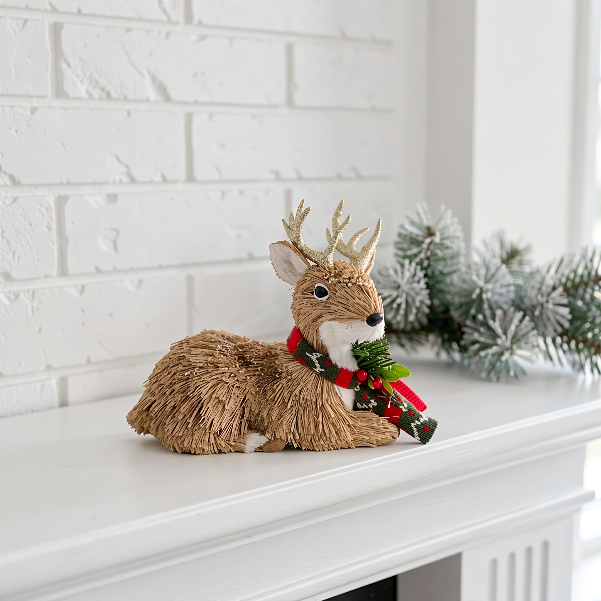 Toyvian 2 Estatuas de Renos de Paja de Sisal: Figuras Navideñas de Renos,