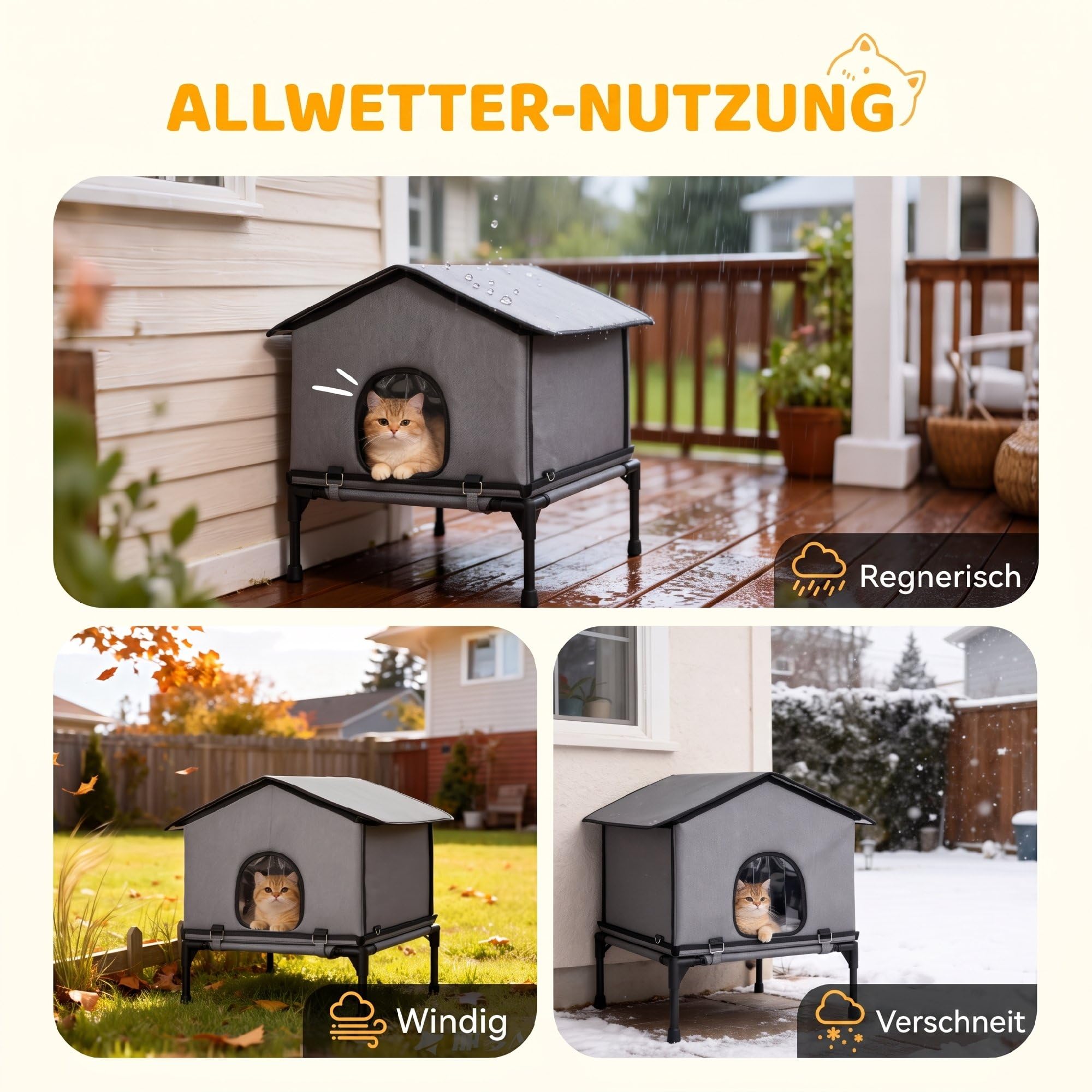 PawHut Katzenhaus Klappbar für Katzen bis zu 5 kg 62 x 58,5 x 60 cm Grau