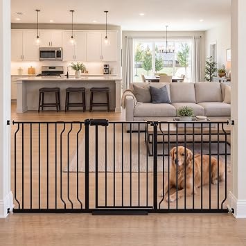 62.2"-71.65" Extra Wide Auto Closing Baby Safety Gate for Stairs & Doorways, Pressure Mounted No Drill Pet Gate with Walk-Through Door - Heavy Duty Childproof Gate for Toddlers, Kids, Dogs