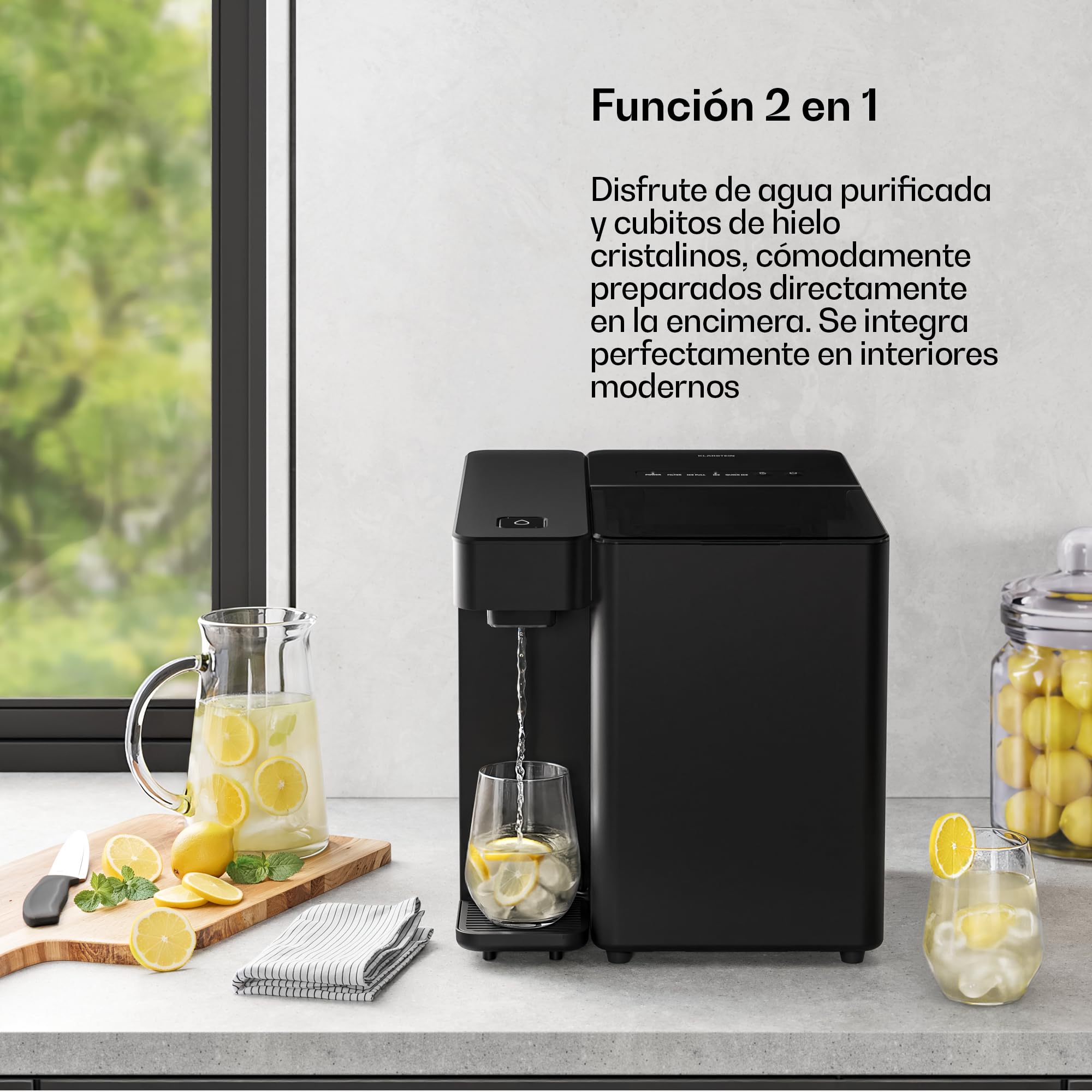 KLARSTEIN Velaire Maquina de Hielo & Dispensador de Agua - Filtro Pac, 2 Tamaños de Cubitos, 2L, 10kg/24h, Panel Táctil, Alarma, Fácil Uso, Maquina de Hacer Hielo para Casa