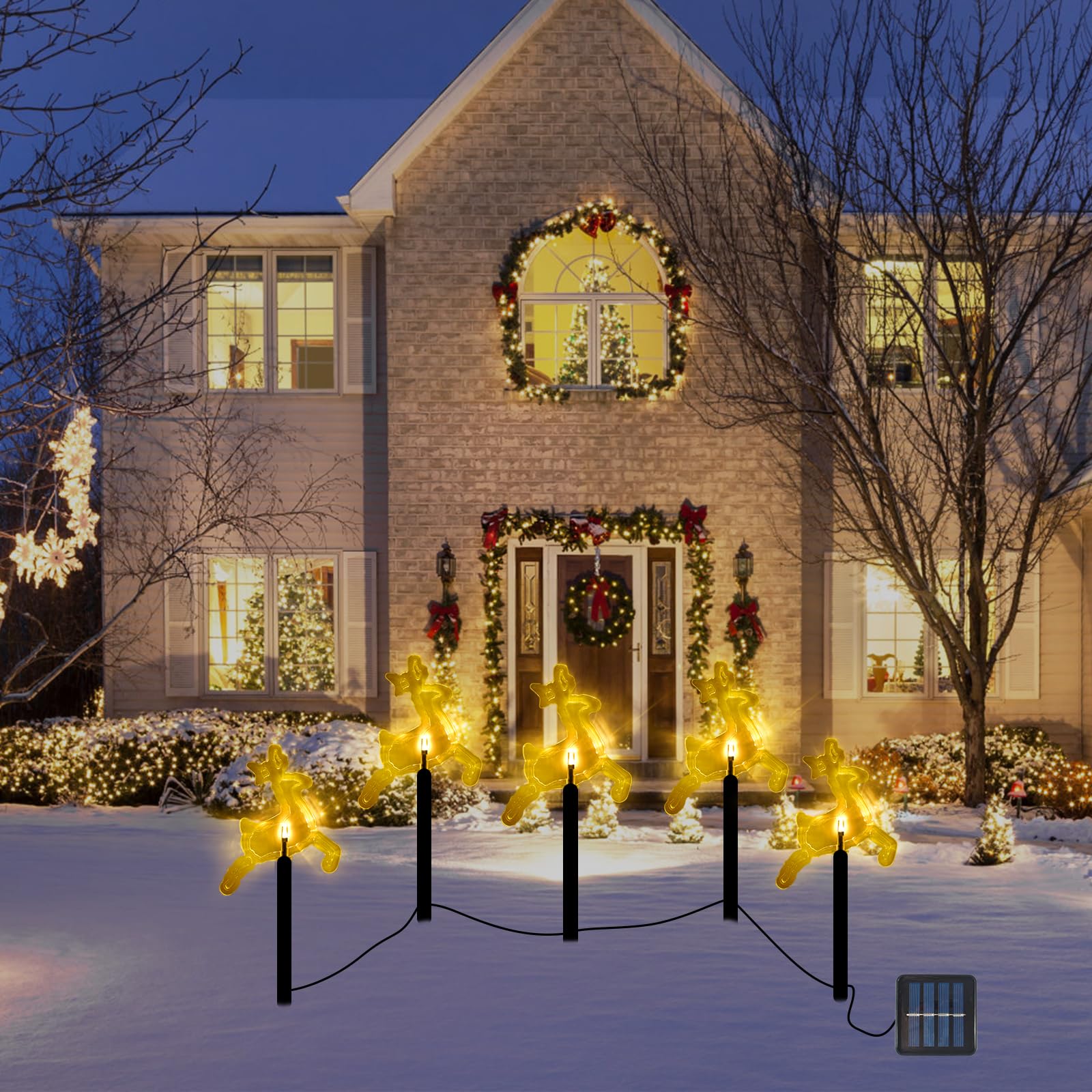 Lot De 5 Piquets De Jardin Solaires LED - Éclairage Blanc Chaud Pour Allée/Terrasse - Déco Noël