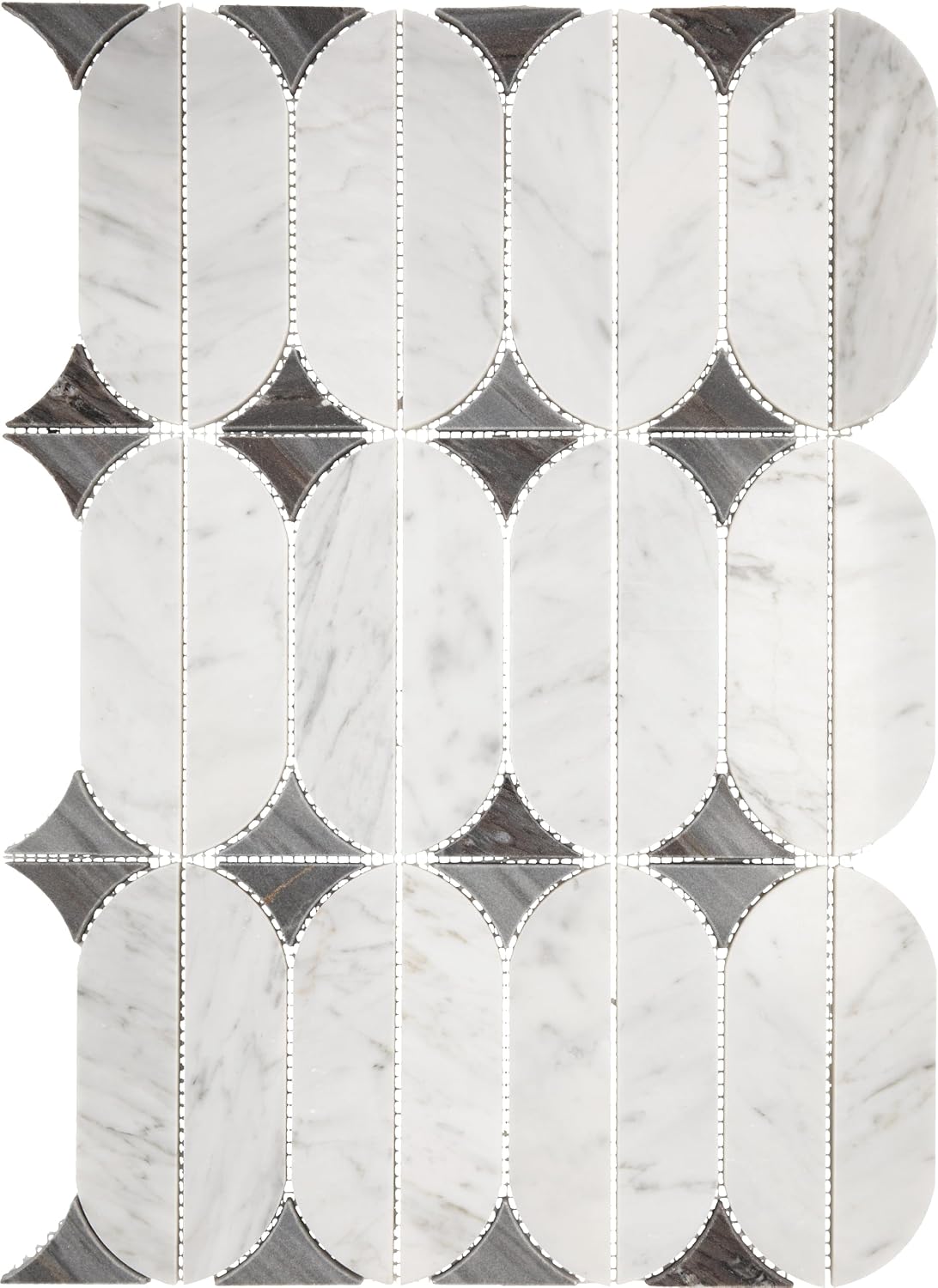 Daltile Perfit Mosaix Natural Stone Spring Mosaic in Polished Ashen Palissandro & Carrara White (10 PC per Carton) (15.1 SQFT per Carton)