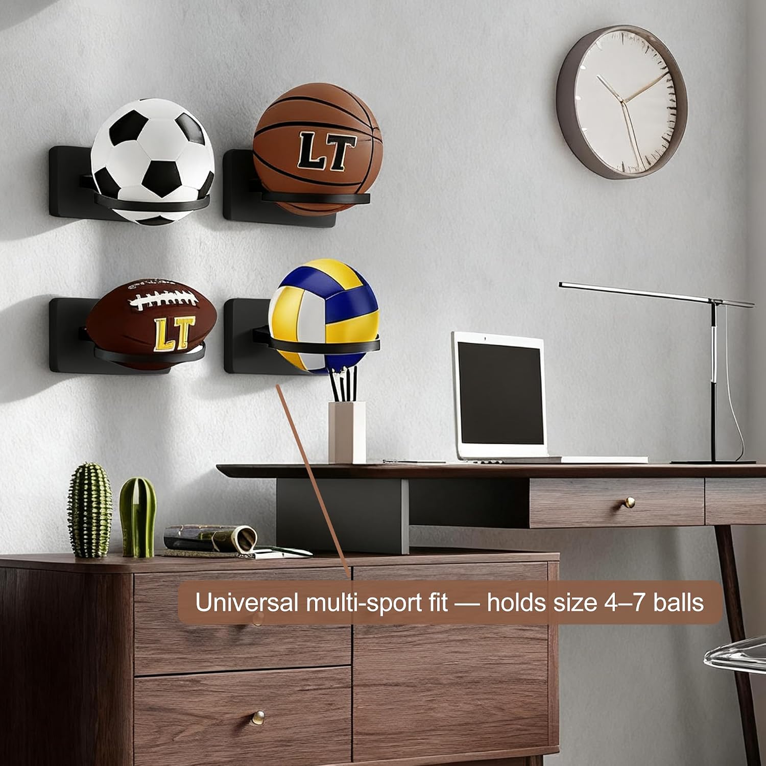 Basketball Holder Wall Mount — Ball Holder Wall Mount,Ball Storage Display Rack for Autograph Basketballs, Soccer/Volleyball Holder，Sports Accessories Organizer