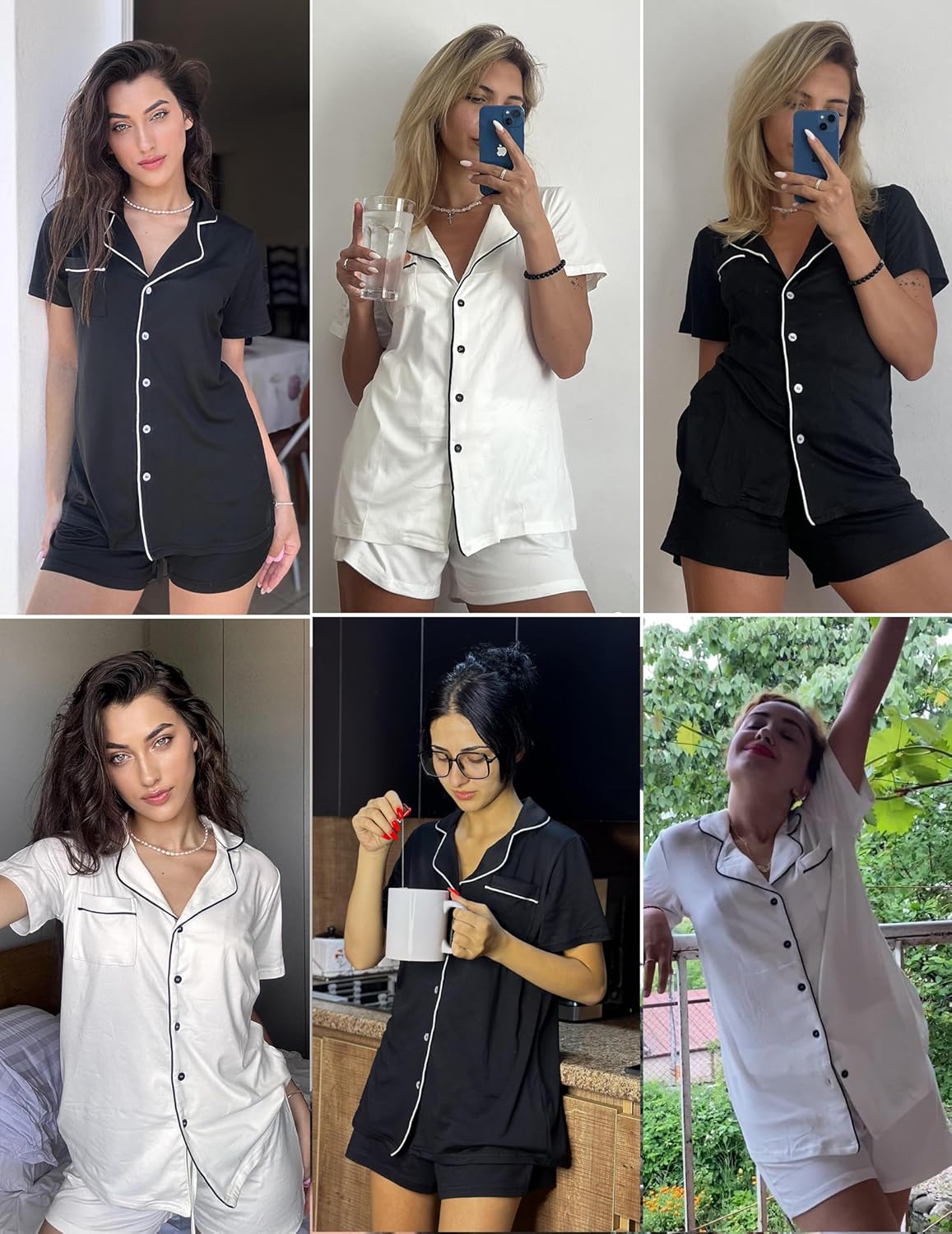 Ekouaer Womens Pajamas Set 2 Pack Button Down Summer Sleepwear Short Sleeve Comfy Pjs Loungewear Set - Image 6