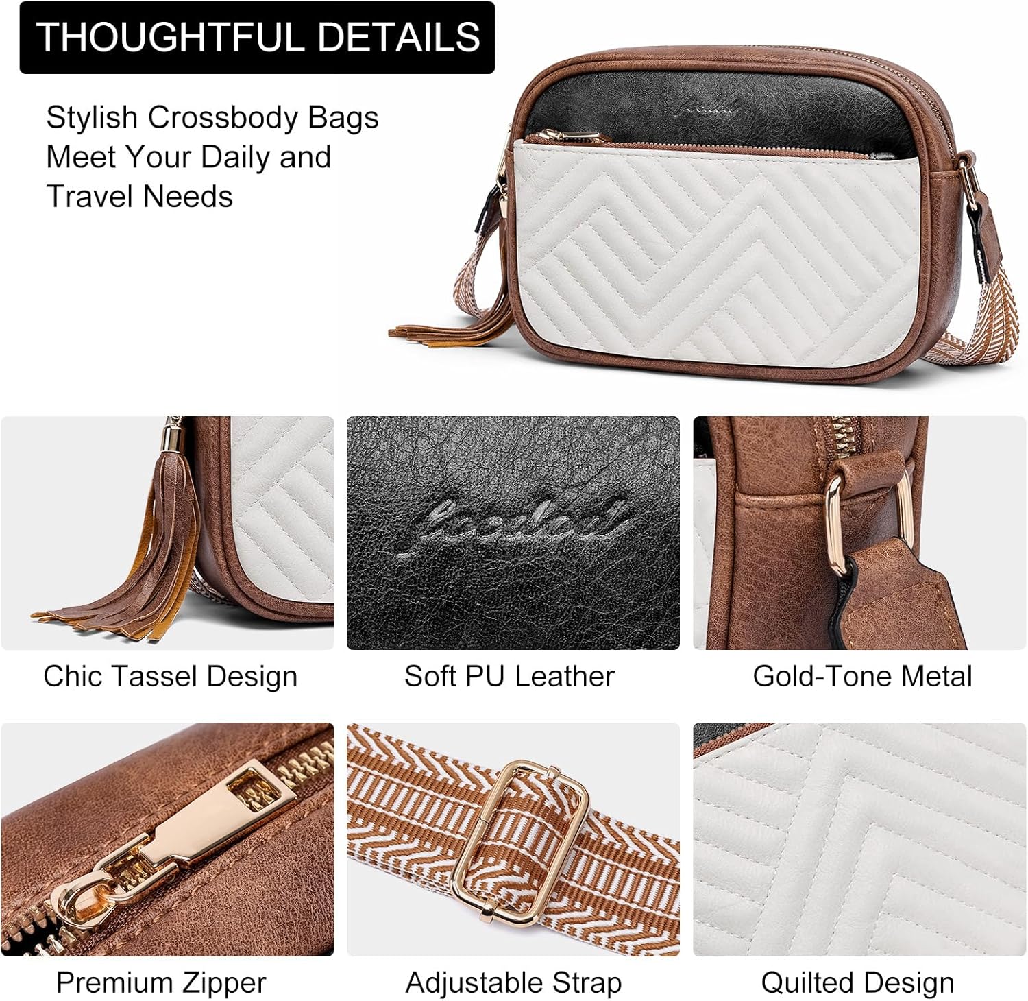 Crossbody Bags for Women Shoulder Handbags: Quilted Wallet Set Vegan Leather Purses with Tassel Adjustable Guitar Wide Strap