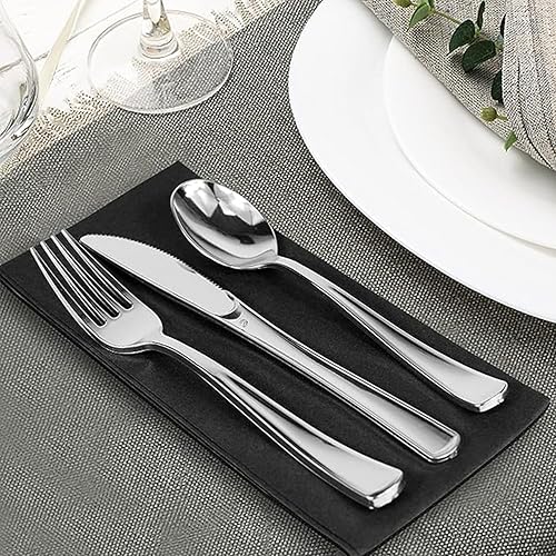 Miniatura 3 de Paquete de 50 servilletas de papel desechables negras con sensación de lino, servilletas de mano para baño, bodas, fiestas, cenas, tamaño 16 x 16