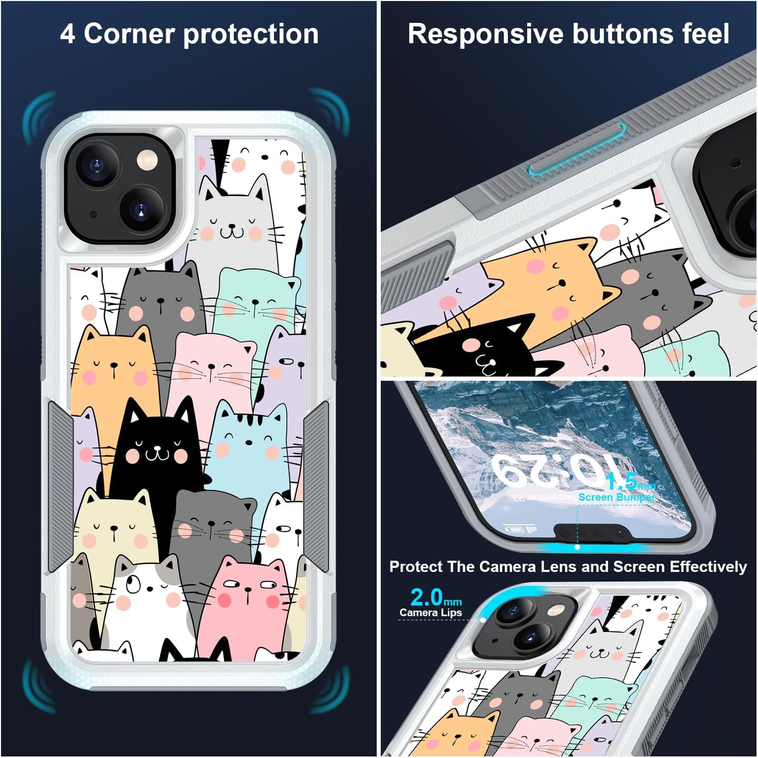 Case for iPhone 15 Plus, R2D2 Astromech Droid Robot Pattern Shock-Absorption Hard PC and Inner Silicone Hybrid Dual Layer Armor Defender Case for Apple iPhone 15 Plus (Cute Cats) image 4