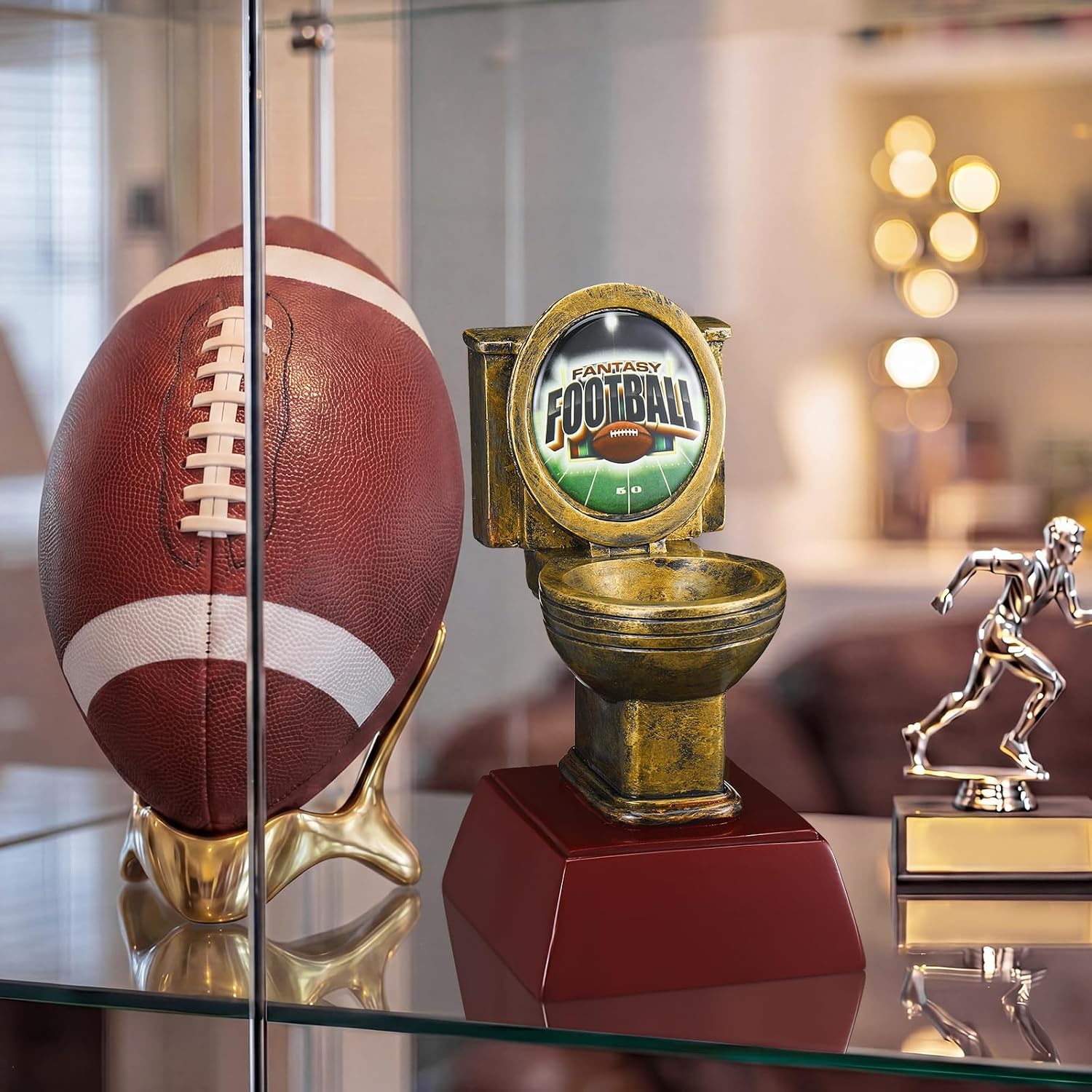 Fantasy Football Toilet Trophy for Last Place, Gold Toilet Bowl Loser Trophy Funny Football League Loser Award Gag Gift for League Punishment, 6.3 Inch Tall
