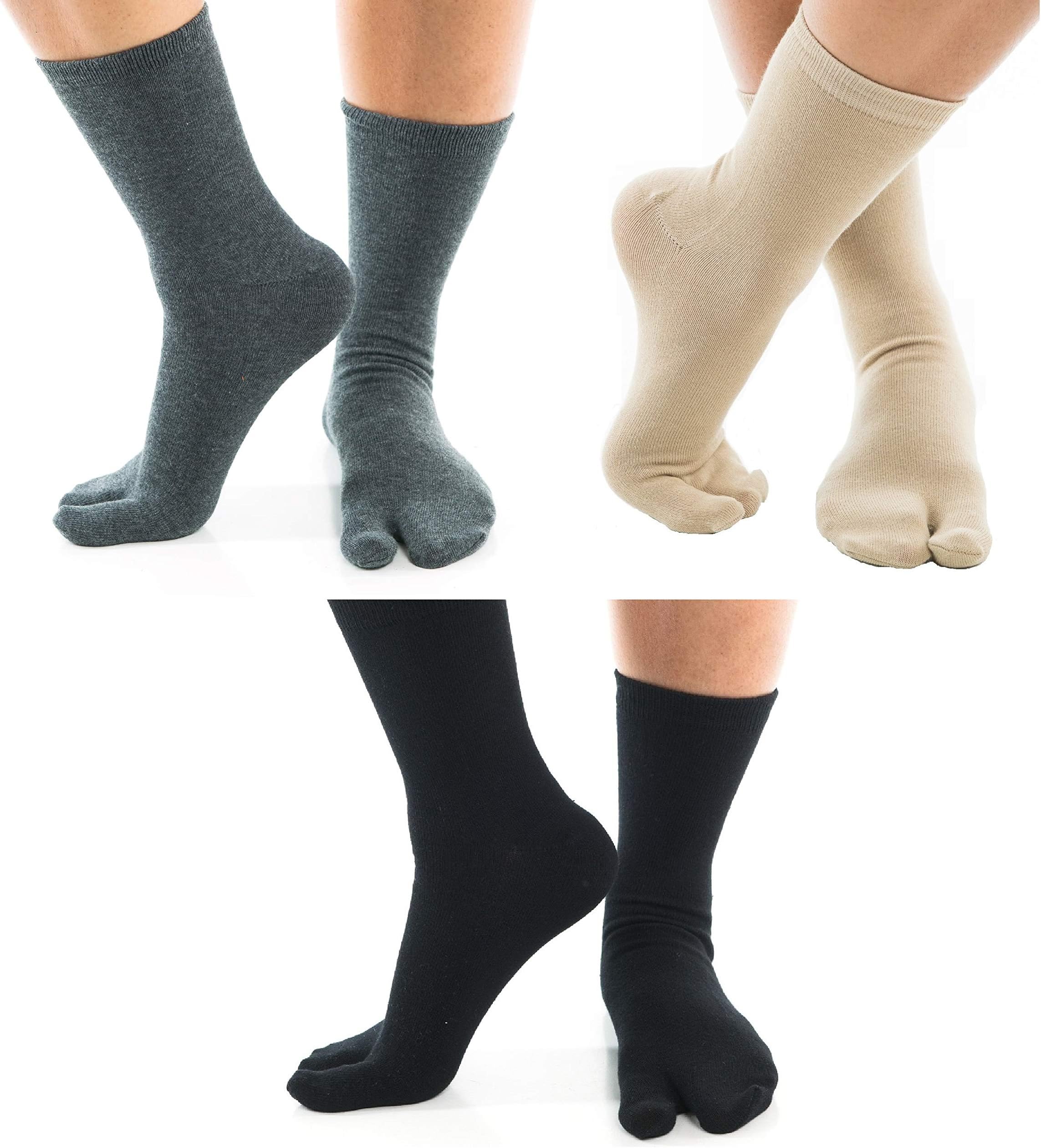 Split Toe Flip-Flop Socks 3 Pairs Tabi Premium Cotton Blend Mens Womens Socks
