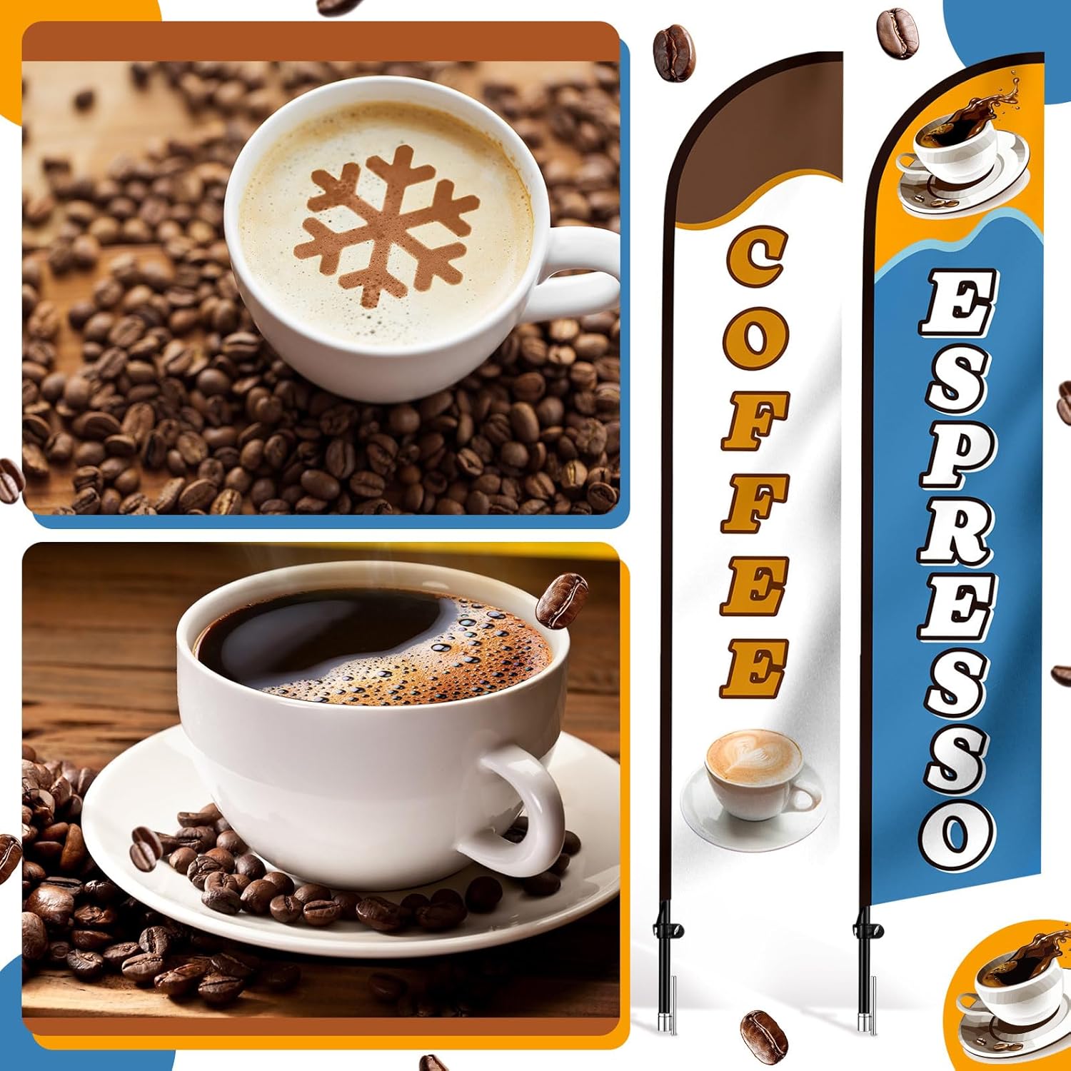 Remagr 2 Pack Coffee Espresso Feather Flags Cafe Feather Swooper Banner 2.5 x 12 ft Tall Heavy Duty Coffee Espresso Shop Advertising Market Sign Weatherproof Outdoor Business Flag Only(Classic)