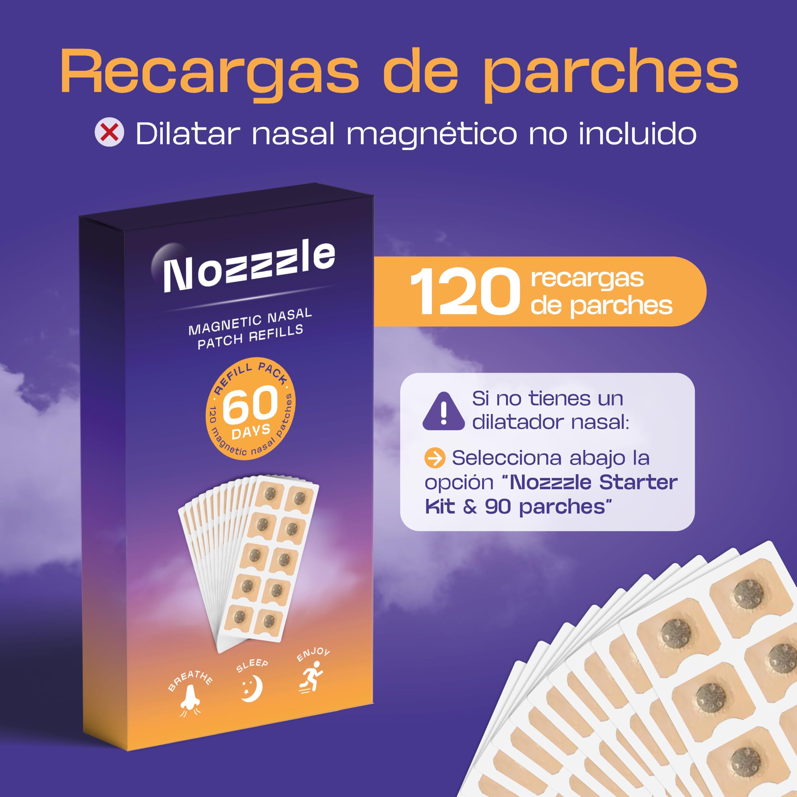 Recambio 120 Parches Tiras Nasales Magnéticas Anti Ronquidos Imán | 120 parches magnéticos de recambio (60 días) para dilatador y tira nasal. Adhesivos imanes nariz, respira mejor