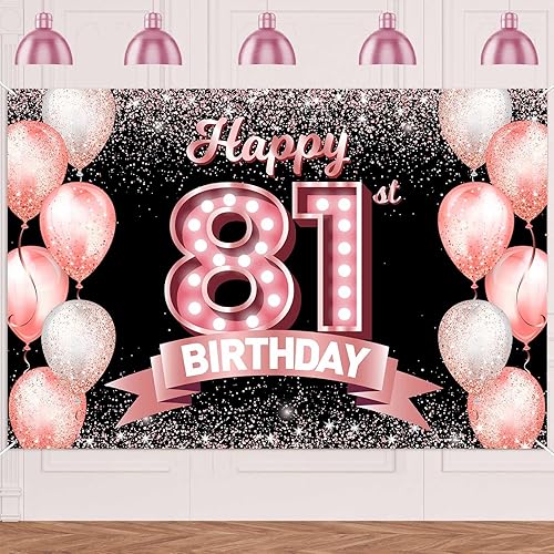 Vista 75 de Feliz cumpleaños número 31, fondo de pancarta dorado rosa, celebrando los 31 años, decoraciones temáticas de globos de confeti para mujeres de 31