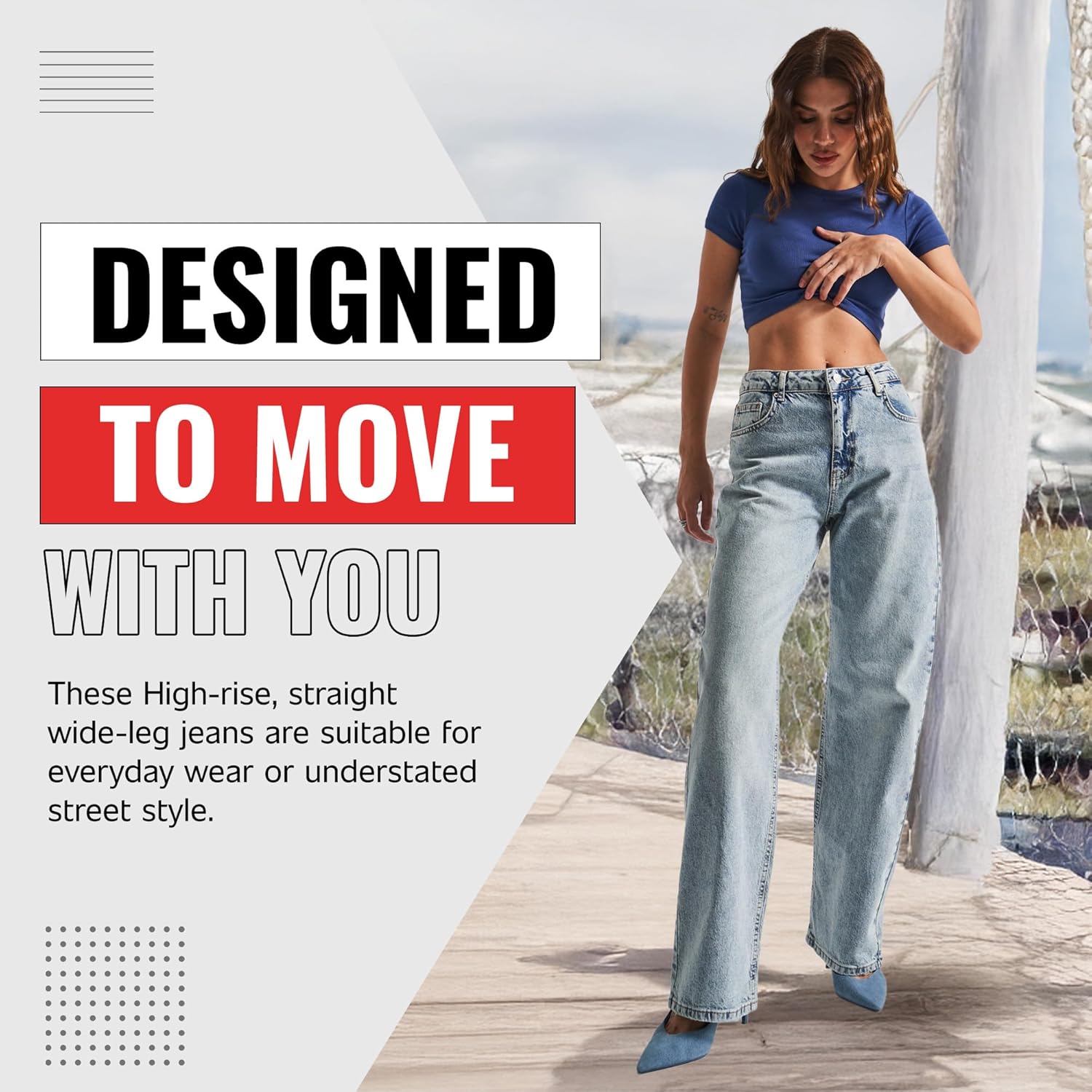 IT'S BASIC Straight Wide Leg Jeans for Women High Waisted, Relaxed Fit Trendy Womens Jeans Stretchy Denim Pants, Stonewashed - Image 6