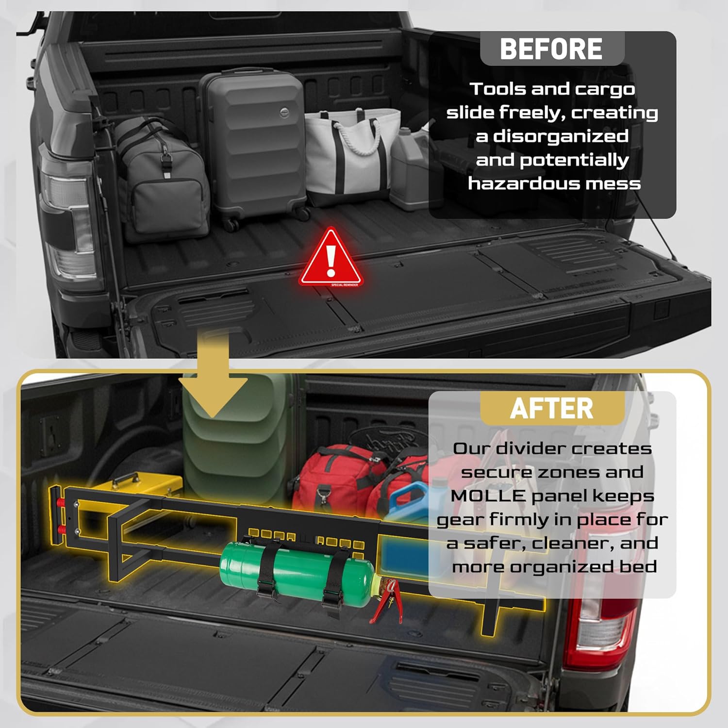 Truck Bed Divider for 2024-2025 Ford F-150 Cargo Manager with MOLLE Panel Adjustable Organizer Panel Aluminum Ford F-150 Accessories