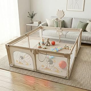 Baybee 180 x 150 CM Kids Playpen for Babies with Basket Ball Hoop | Baby Play Area Indoor Setup with Colourful Balls, Zipp...