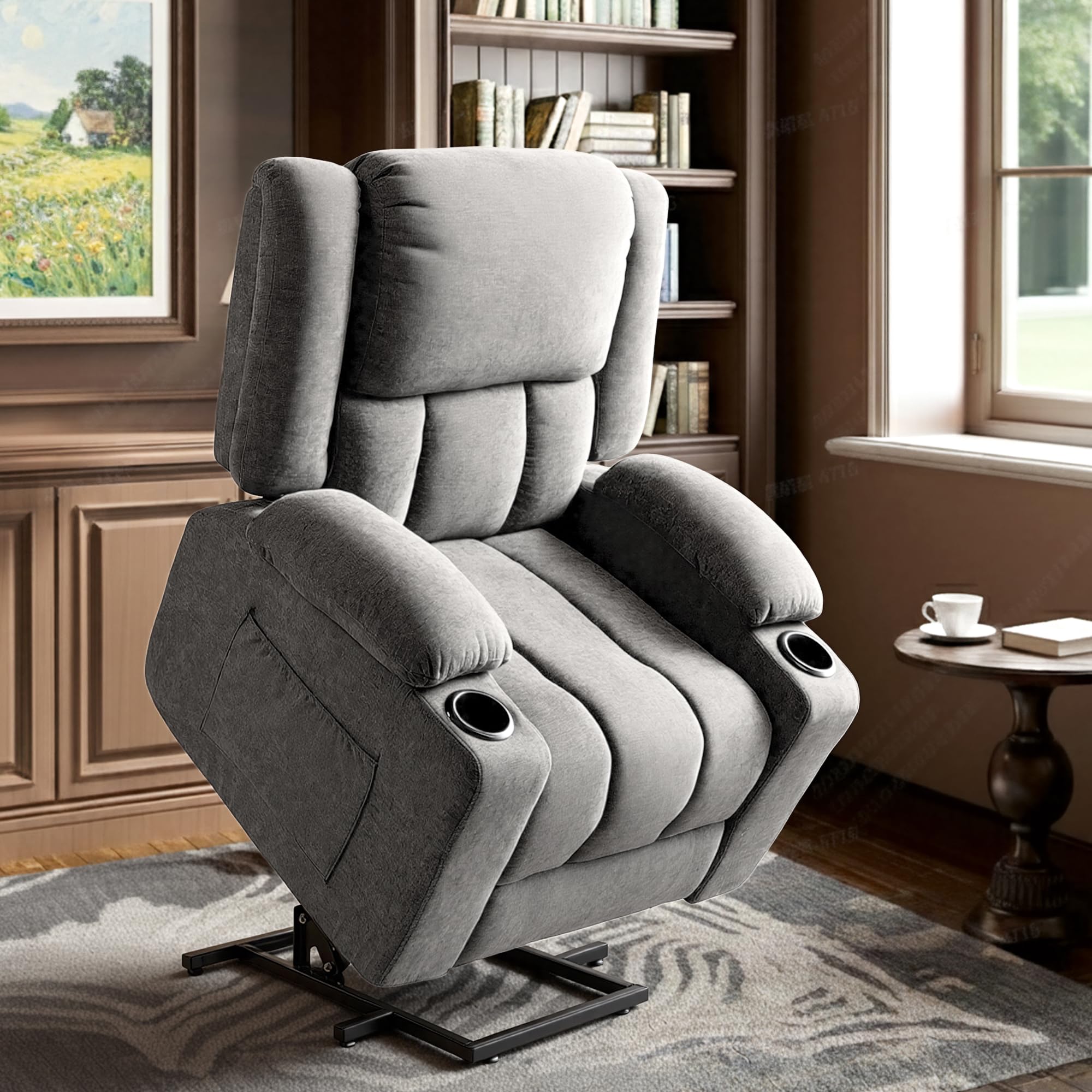 FLEXISPOT XL6 Sillón Relax Eléctrico con Levantapersonas, Masaje 8 Puntos y Calor, Reclinable 105°-165°, USB y Type-C, 2 Portavasos y Bolsillos, Sofá Individual Acolchado, hasta 200 kg, Gris Claro