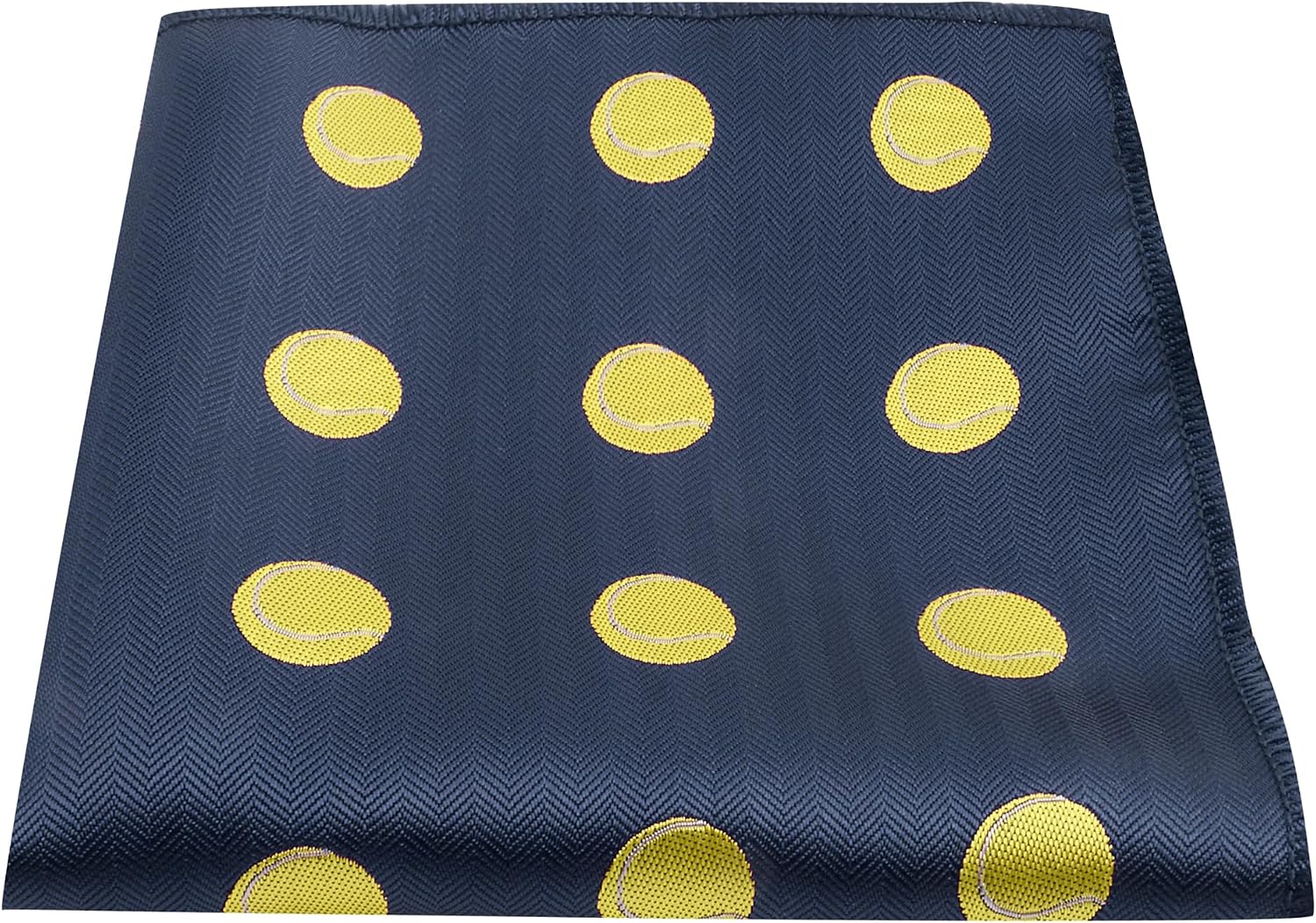 Tennis Ball Navy Blue Herringbone Embroidered Pocket Square, Handkerchief