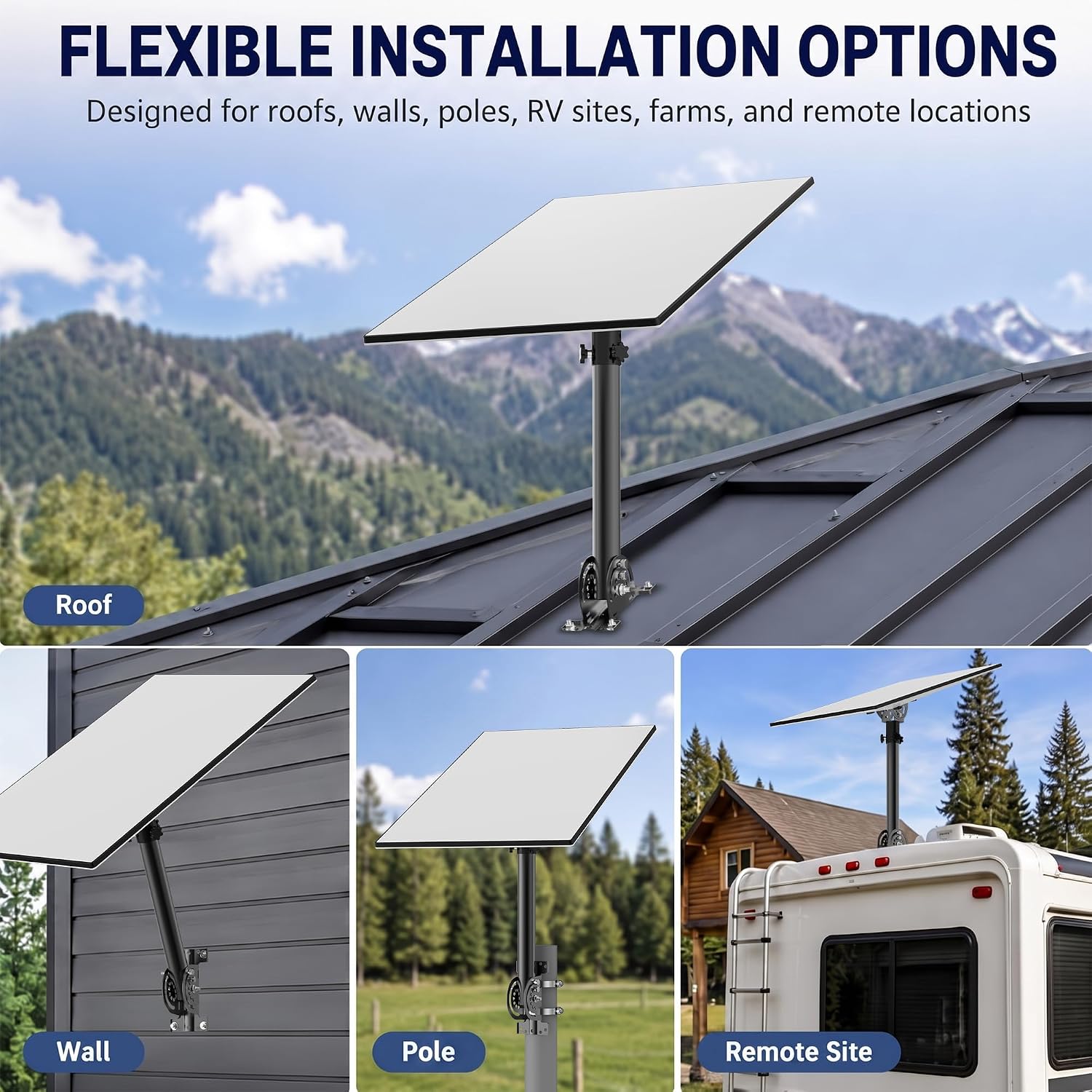 Starlink Gen 3 Roof Mount with Aluminum Pipe Adapter, Adjustable 160° Tilt Wall & Pole Mounting Kit, Heavy-Duty Metal Mount for Starlink Standard 4, Standard 4X and Enterprise Dish