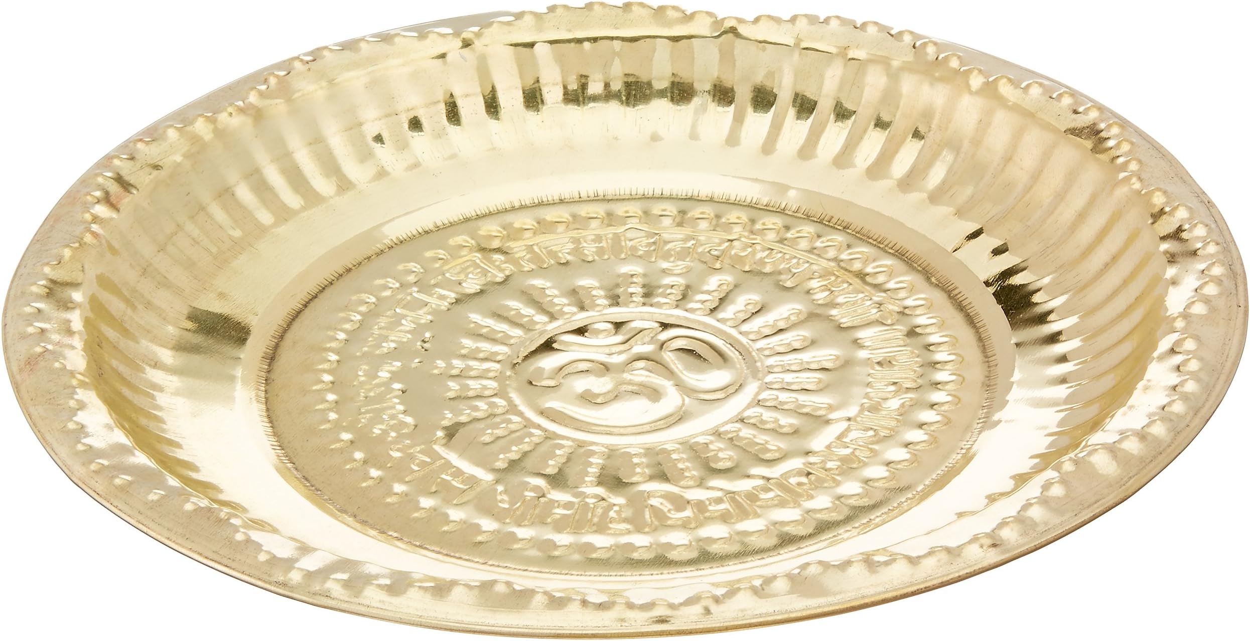 Shri Krishna Arts Brass Hindu Spiritual Yoga Meditation Om with Gayatri Mantra Puja Thali Plate Accessory Small