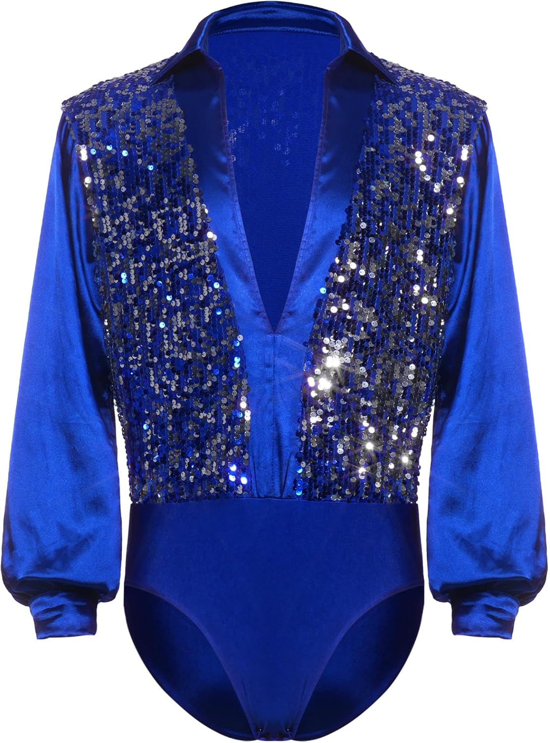 Linjinx Mens Gymnastics Ballet Figure Skating Latin Dance Leotard Ballroom V-neck Long Sleeve Shirt Leotard