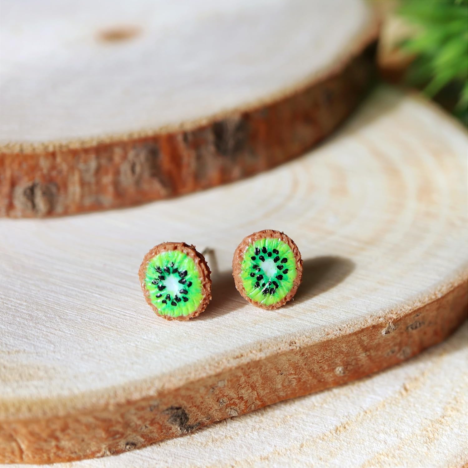 Handmade Kiwi Stud Earrings/Kiwi Fruit Earrings/Miniature Food Earrings/Green Earrings/Fruit Jewelry/Summer Earrings/Vegan Earrings/Gift For Girls