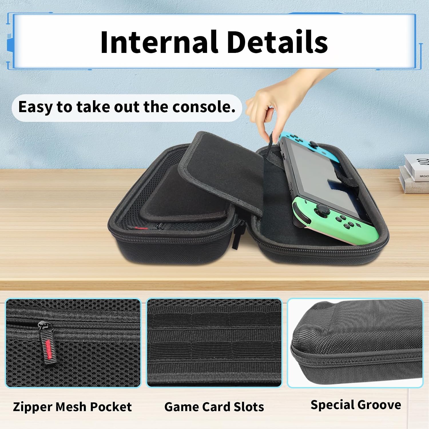 Carrying Hard Case for Nintendo Switch OLED & Nintendo Switch 1(Black) | Protective Hard Shell Travel Carry Handbag Pouch With Pockets For Accessories,10 Built-In Game Card Slots