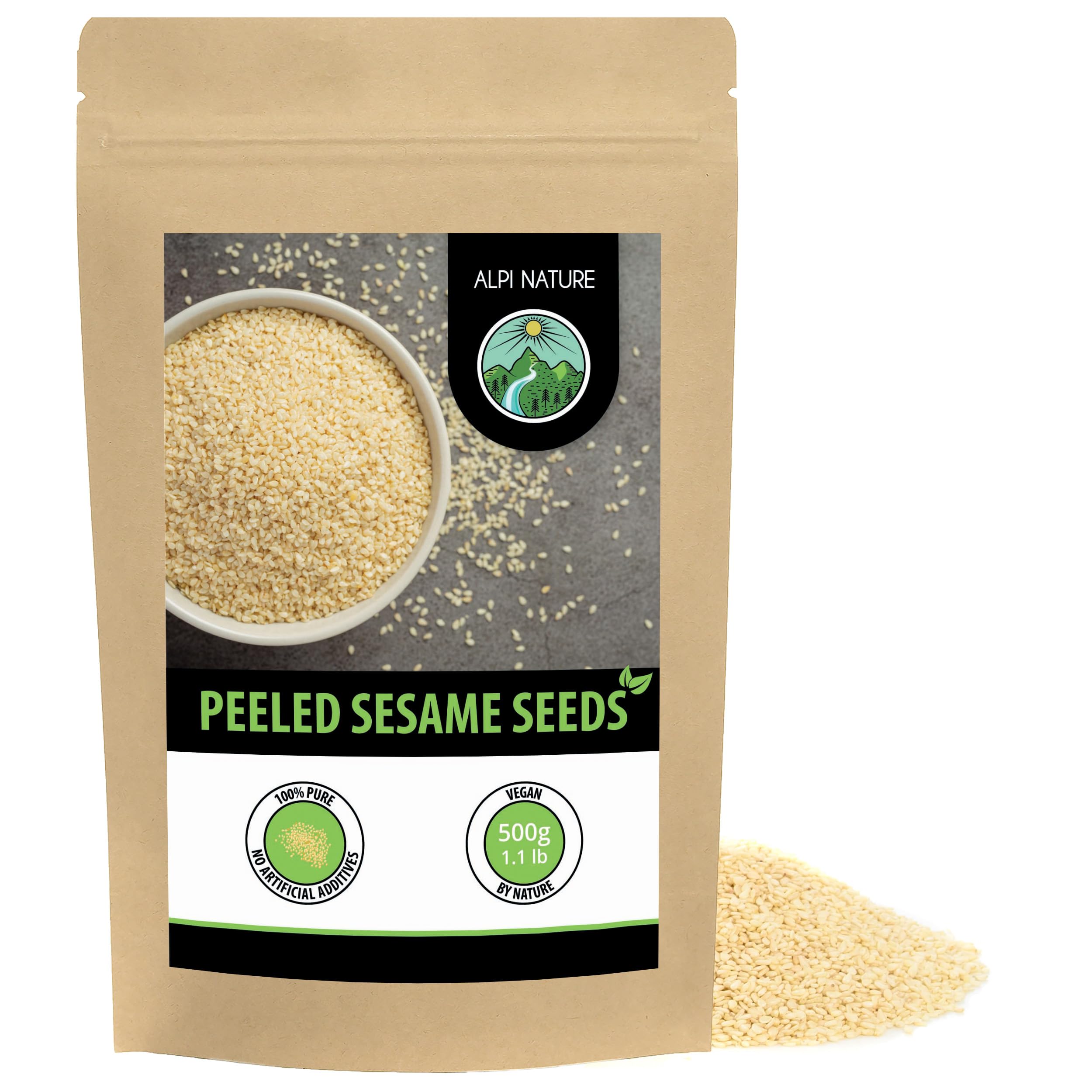 Alpi Nature White Sesame Seeds Peeled 500g 1.1 lb, Peeled White Sesame Seeds, Gluten Free