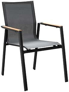METRO Professional Silla de Jardín con Reposabrazos en Madera, Aluminio/Tejido Sintético, Apilable, para Exterior, Negro