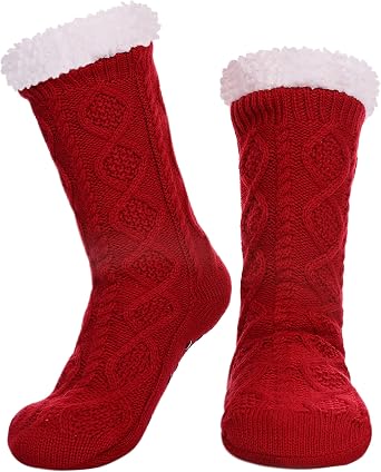 LINEMIN Womens Slipper Socks Winter Warm Fleece Lined Socks Cozy Soft Thick Fuzzy Non Slip Indoor Christmas Socks