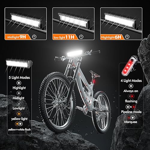 Miniatura 3 de Luces de bicicleta para conducción nocturna recargables de 9500 lúmenes, luces delanteras y traseras recargables, 5 modos ajustables, 5 faros y