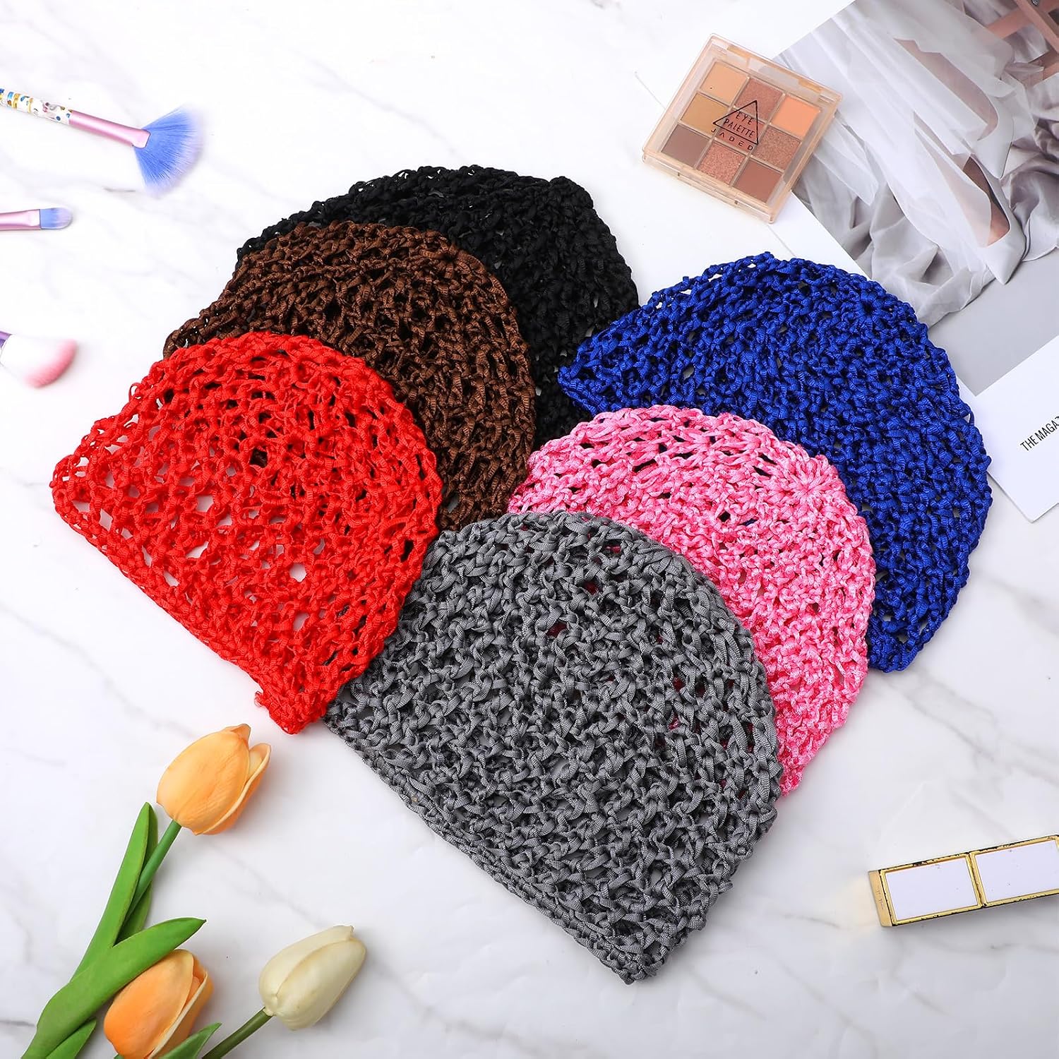 6Pcs Mesh Crochet Hair Net Thick Long Hair Caps Knit Snood Hat