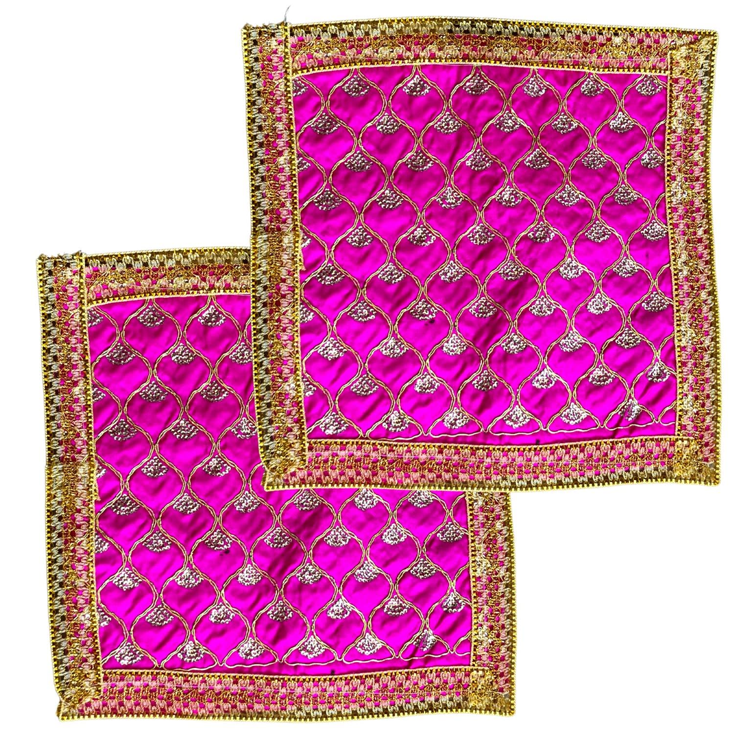 Naisha Pink Pooja Aasan Mat Set Of 2, 18" X 18" Puja/Altar Cloth Mandir, Multipurpose Pooja Decorations Keeping Accessories Of Temple, Chowki, Slab Article