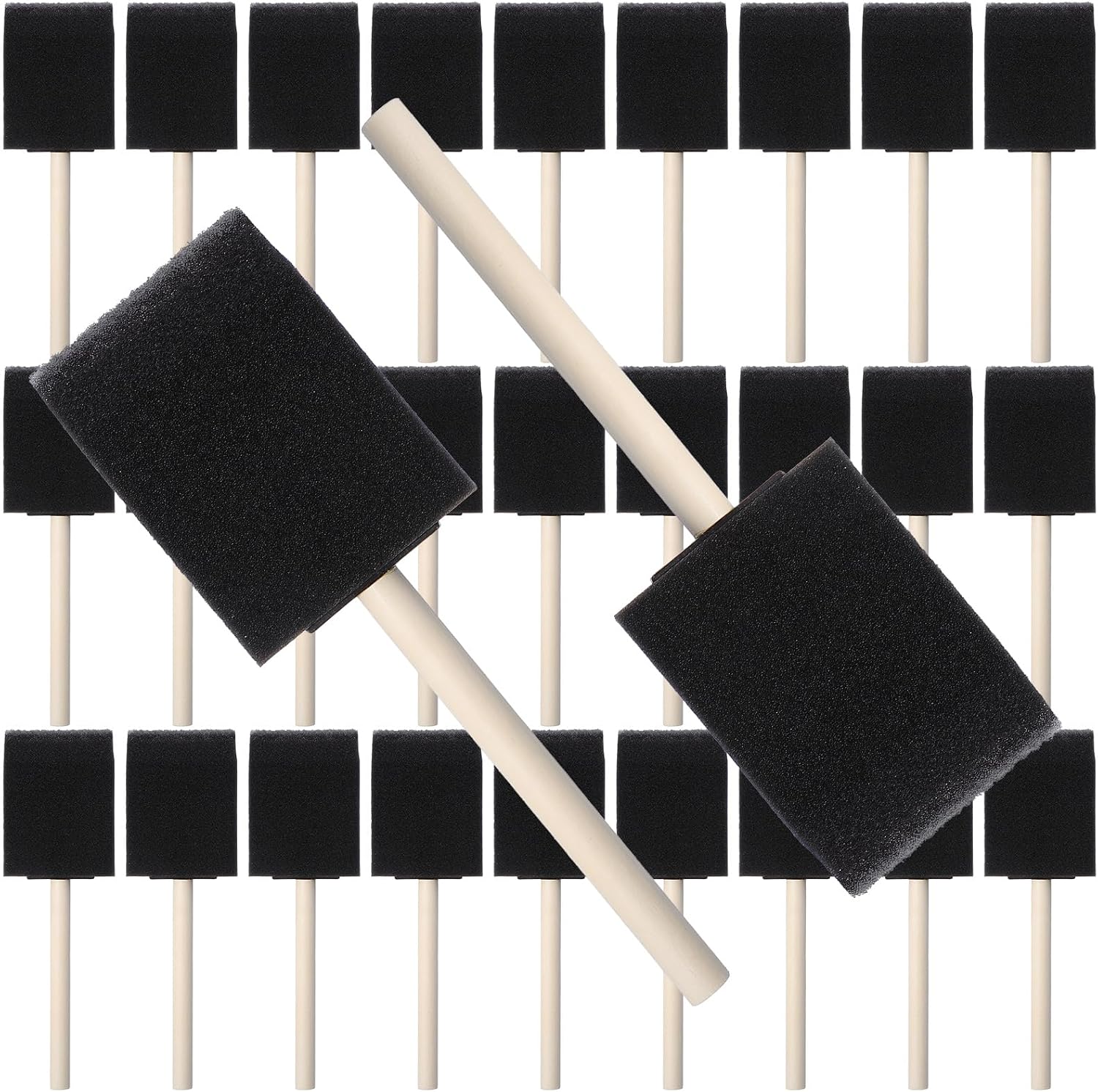 100 Pack 2 Inch Foam Paint Brushes, Black Sponge Brush Set with Wood Handles, Bulk Foam Brush for Stains, Varnishes, Acrylics, Crafts, DIY Projects, Smooth Finish